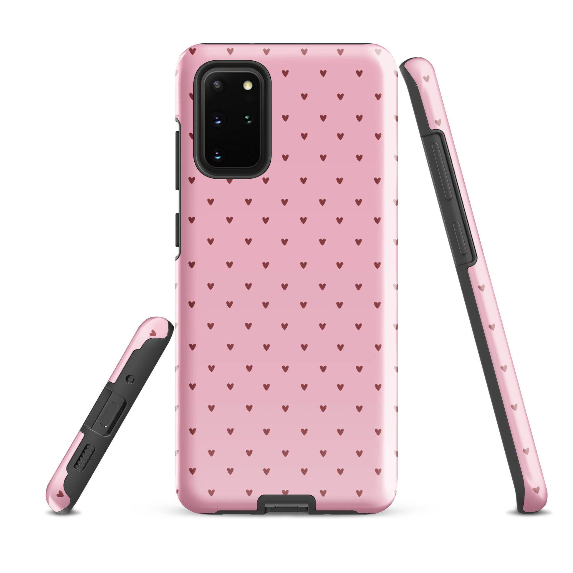 Phone Case for Samsung Galaxy with heart-dot pattern in pink design, showcasing cute minimalist style and durability.