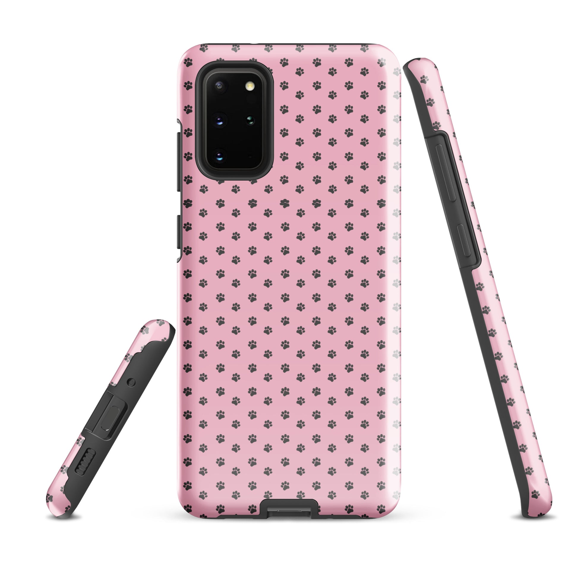 Phone Case for Samsung Galaxy with paw print design in playful pink, protective cover for pet lovers.