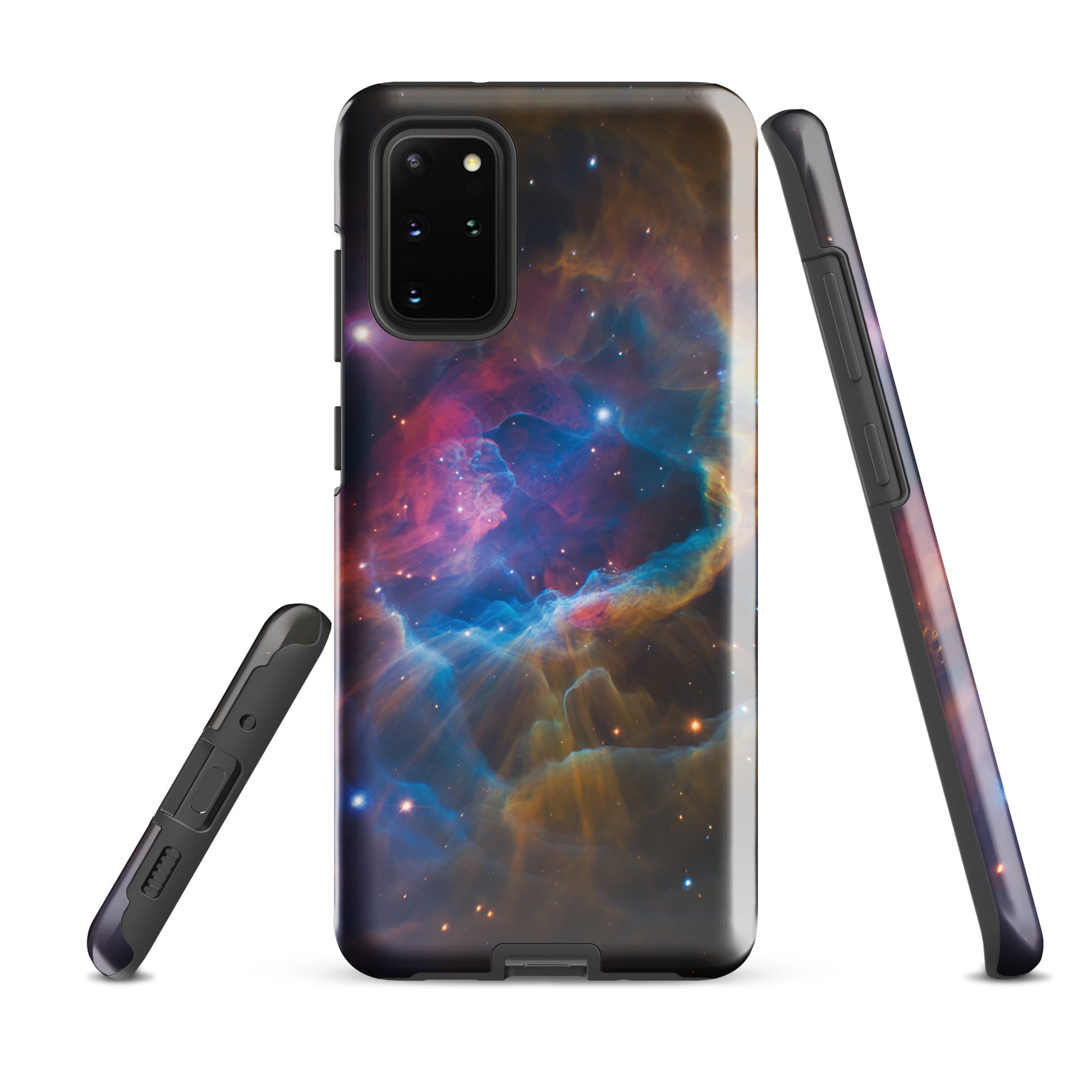Phone Case for Samsung Galaxy featuring nebula cosmic dreamscape design with electric blues and fiery oranges.
