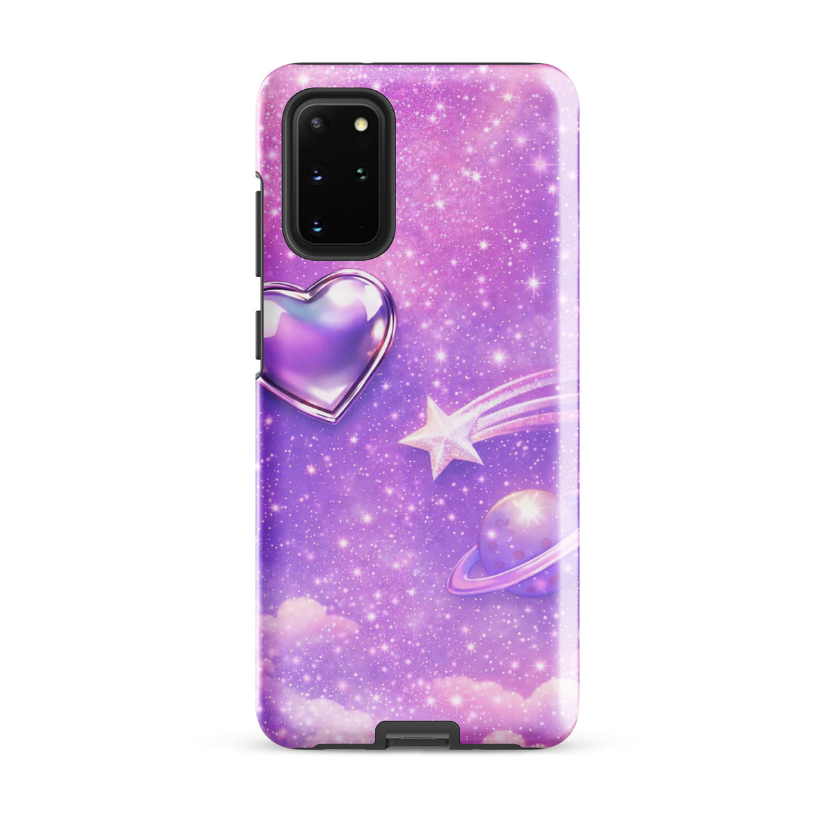 Phone Case for Samsung Galaxy with cosmic heart, shooting star, and pastel clouds design