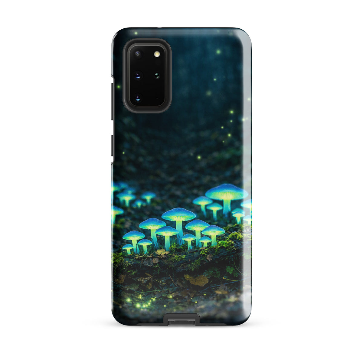 Phone Case for Samsung Galaxy with glowing forest mushrooms and ethereal blue-green bioluminescent design on the forest floor.