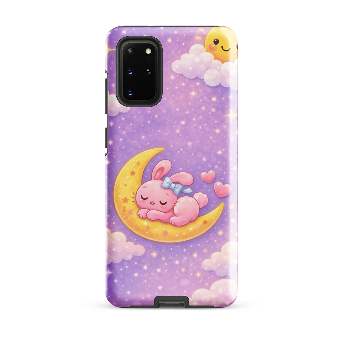 Phone Case for Samsung Galaxy - Cute, Cozy, Dreamy Bunny Moon Design with celestial pink bunny on crescent moon and stars.