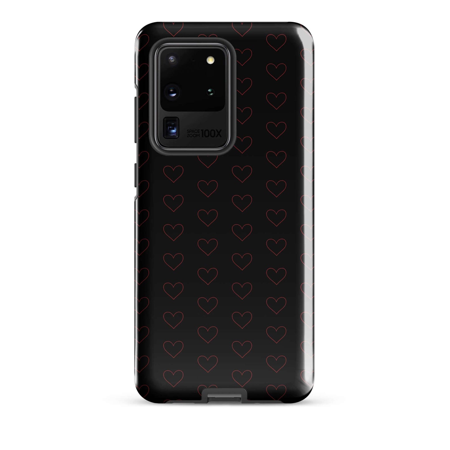 Phone Case for Samsung Galaxy featuring an elegant crimson heart pattern on a sleek black background.