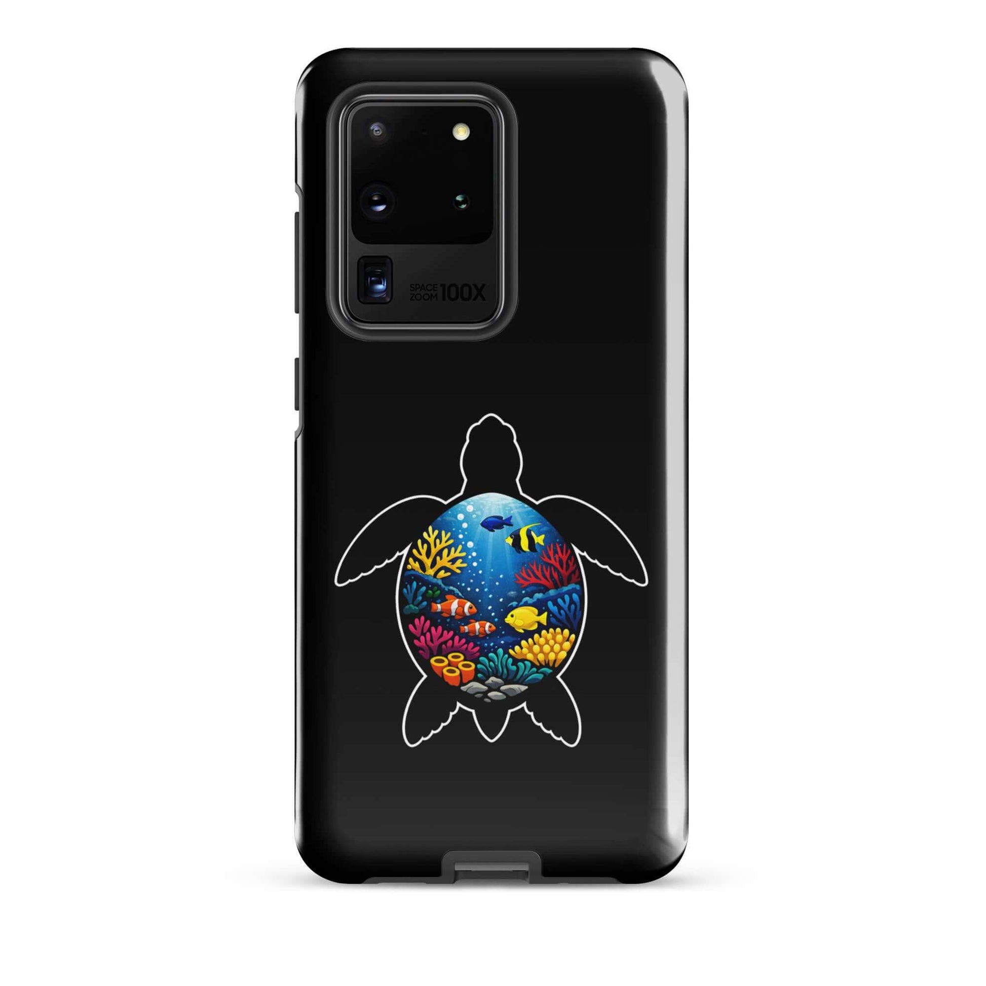 Phone case for Samsung Galaxy featuring a vibrant sea turtle reef design with colorful marine life.