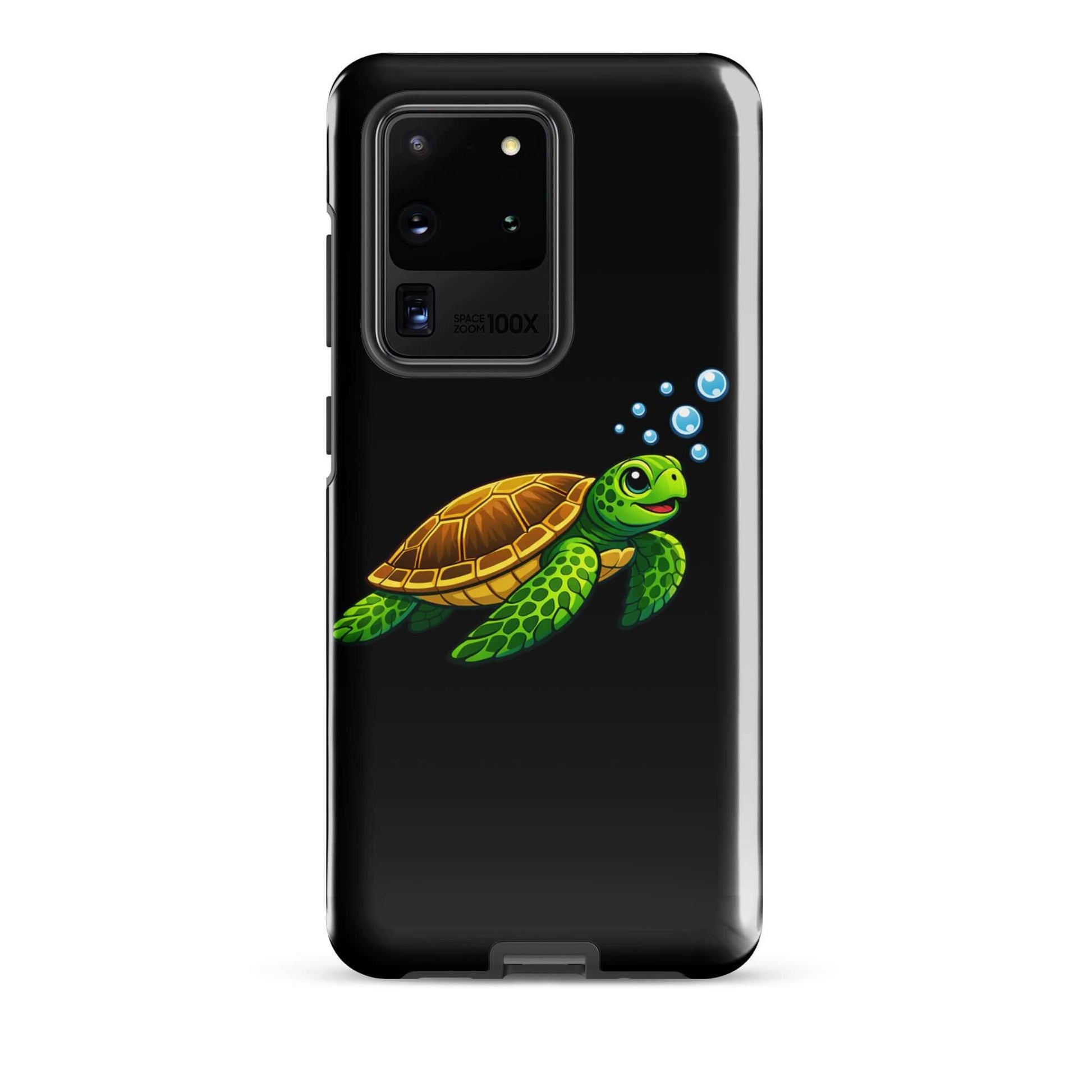 Phone Case for Samsung Galaxy featuring vibrant sea turtle artwork with bubbles, combining art and protection.
