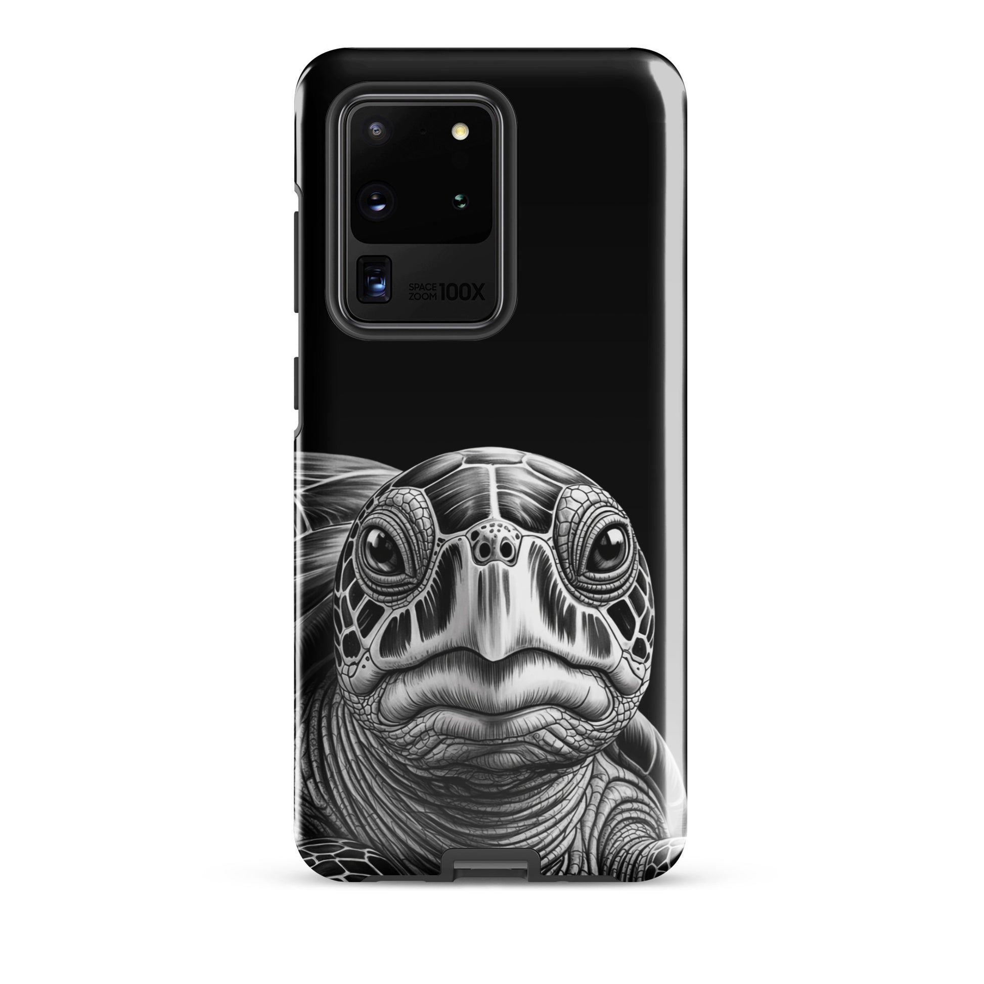 Phone Case for Samsung Galaxy with ancient sea turtle design, featuring detailed black-and-white pencil sketch showcasing turtle's intricate shell.