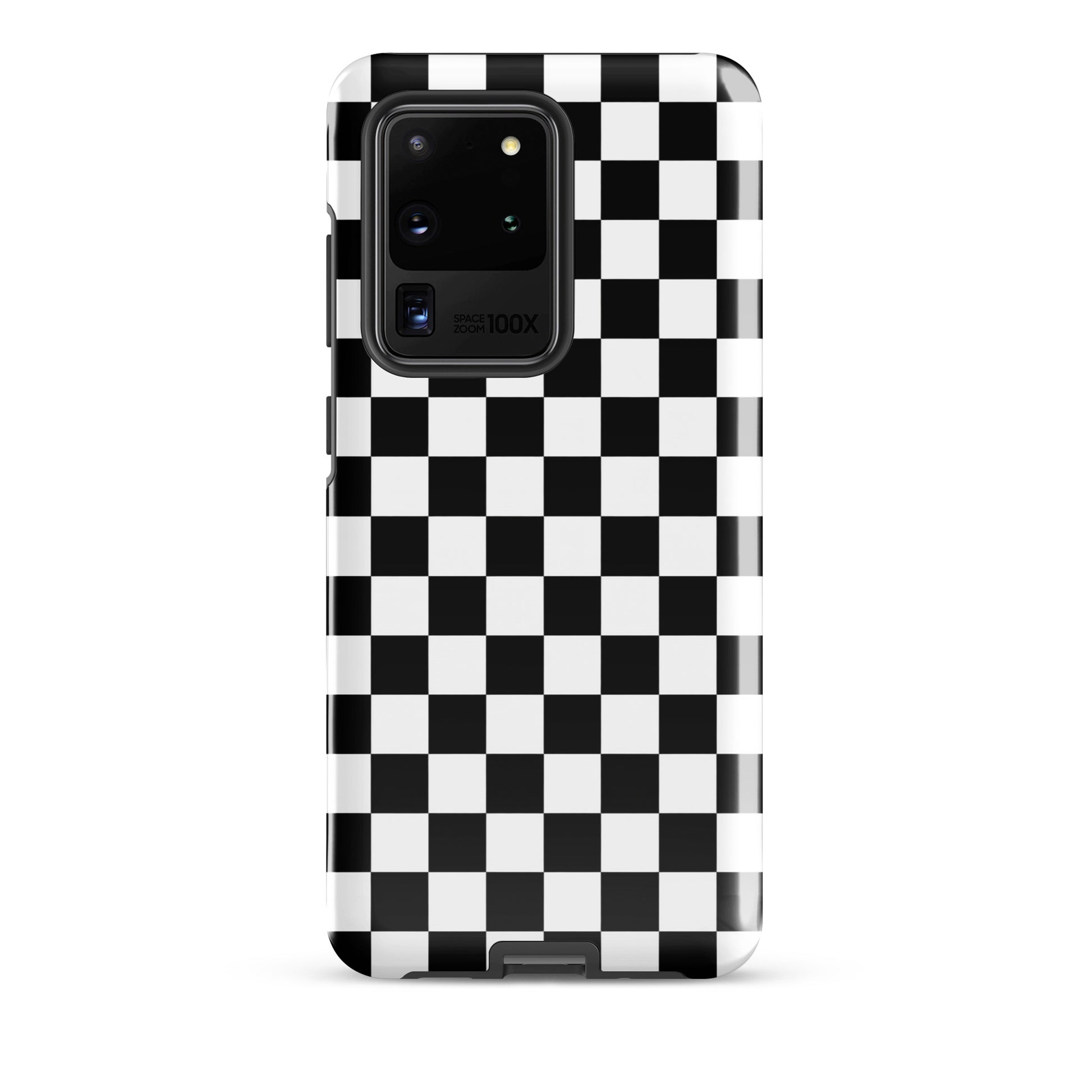 Bold checkered Phone Case for Samsung Galaxy with black and white pattern, adding playful style and protection to your device.