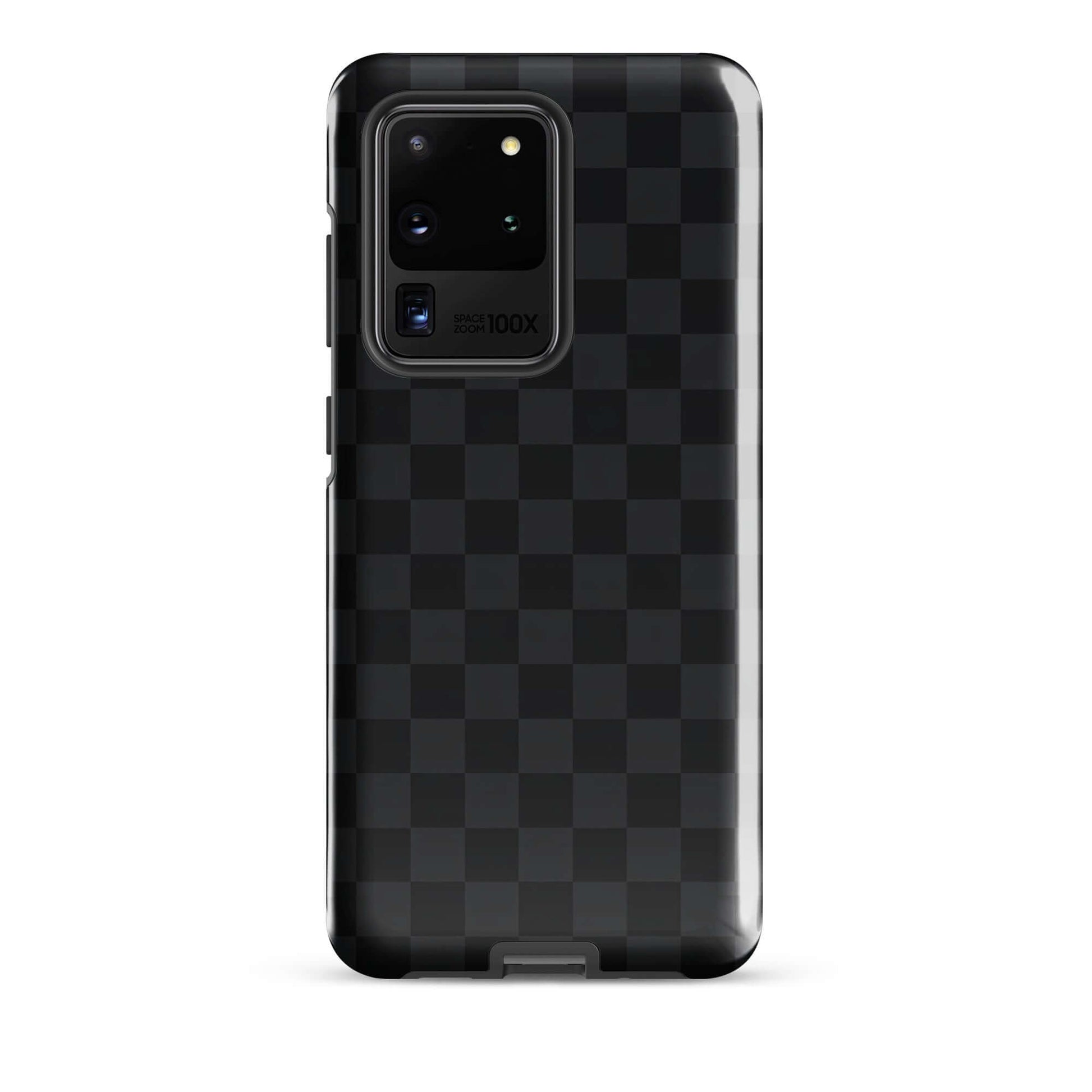 Phone Case for Samsung Galaxy with black and charcoal checkered design, adding style and protection to your device.