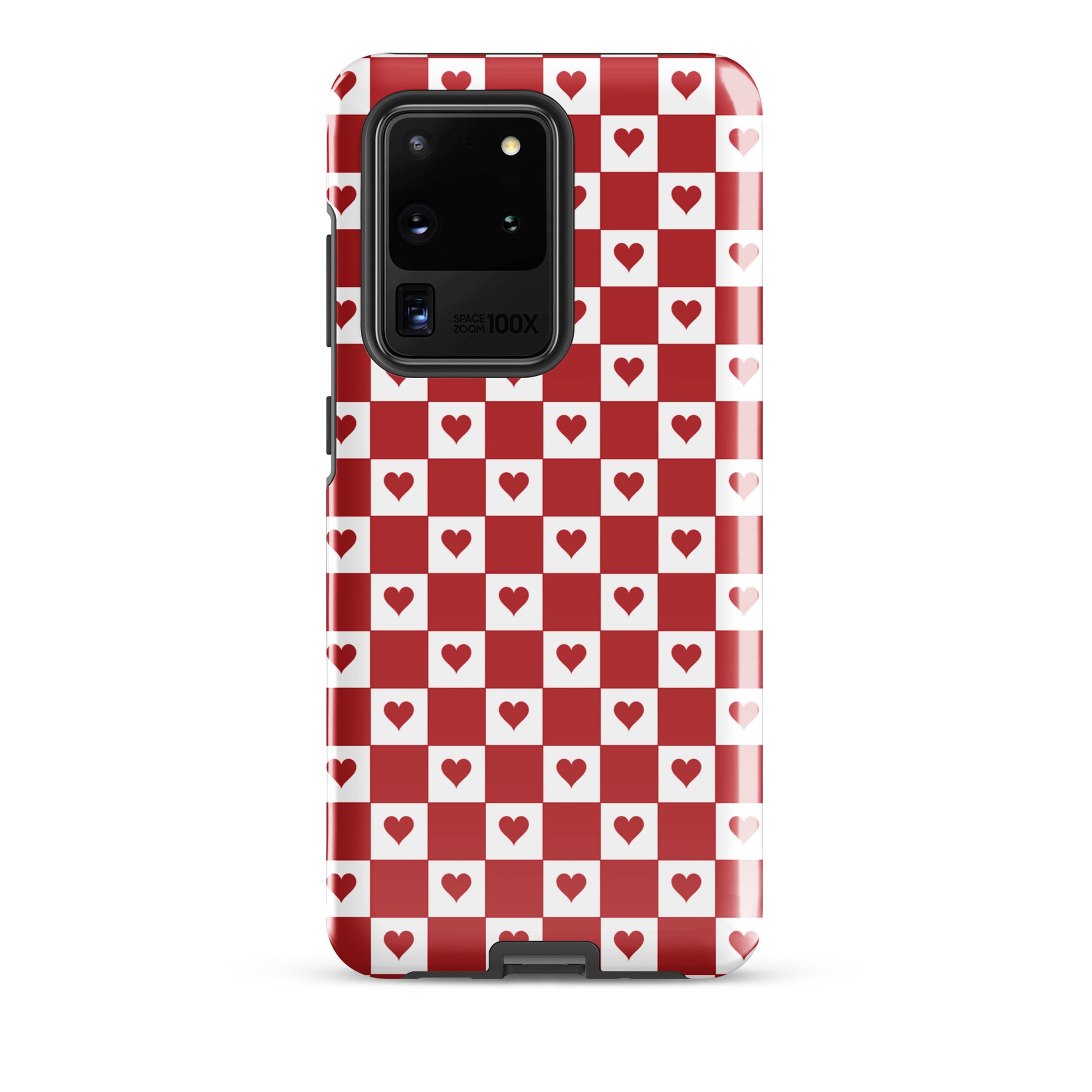 Phone Case for Samsung Galaxy with red heart checkered design