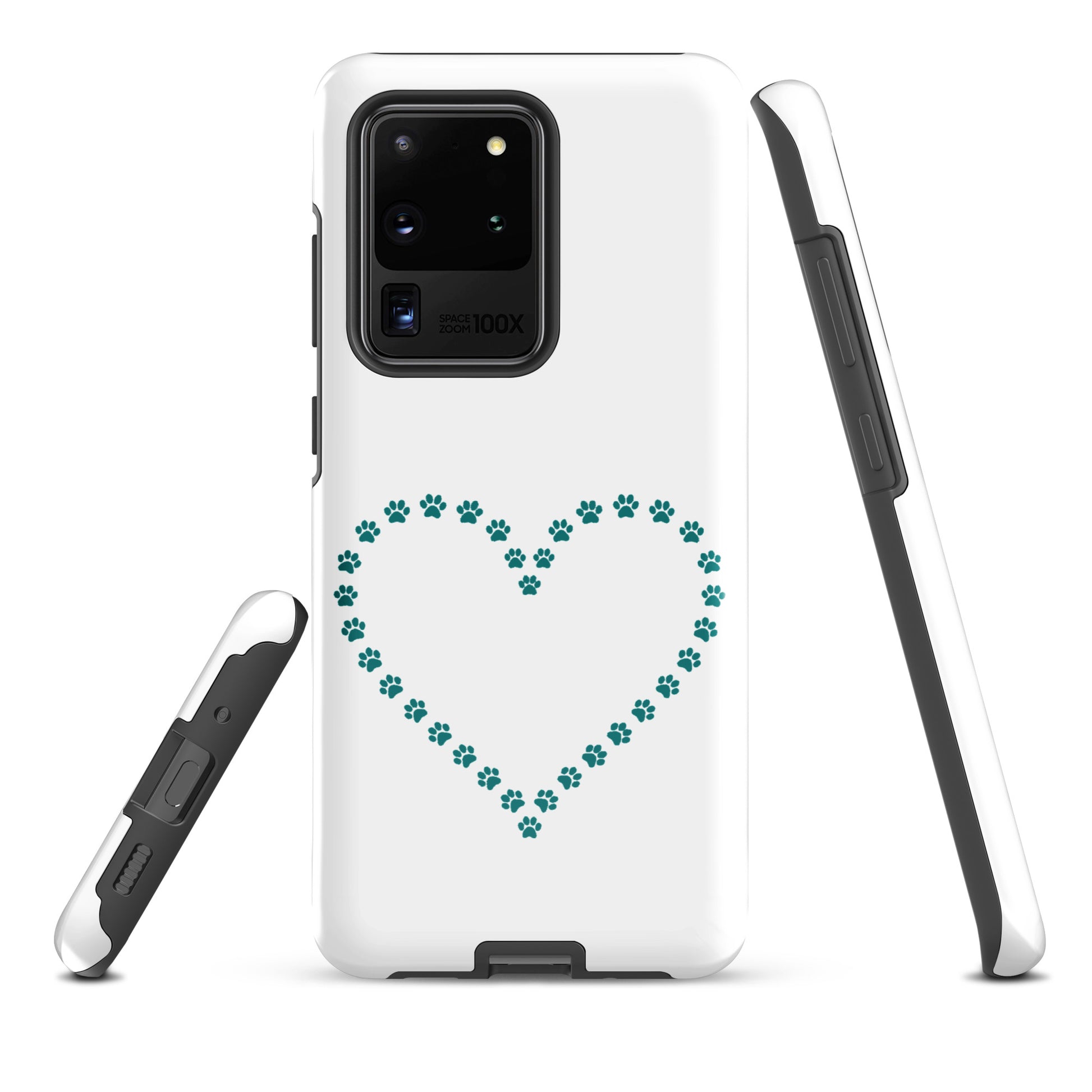 Phone Case for Samsung Galaxy with paw print heart design, perfect for pet lovers seeking durable and playful smartphone protection.