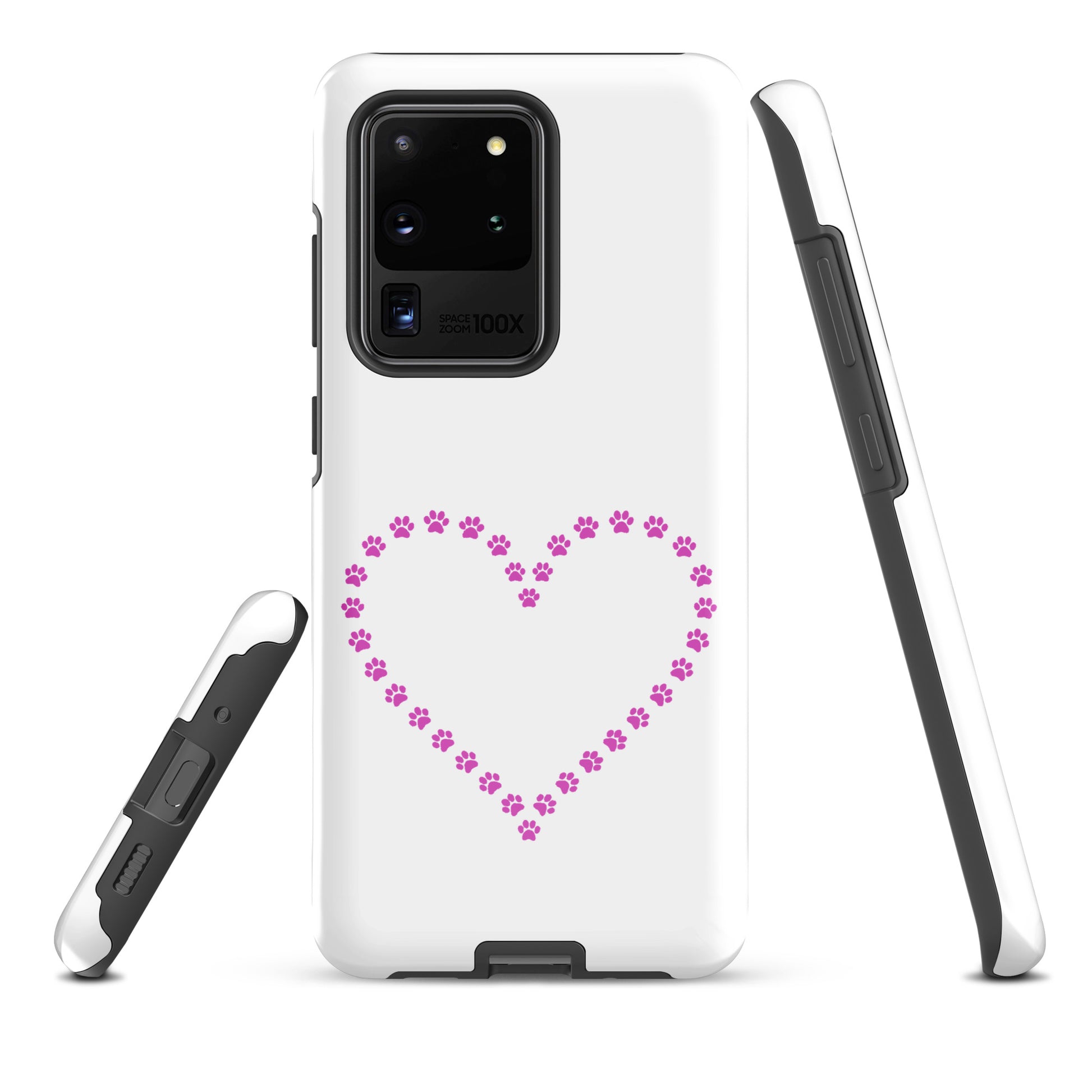 Phone Case for Samsung Galaxy with pink paw print heart design for pet lovers