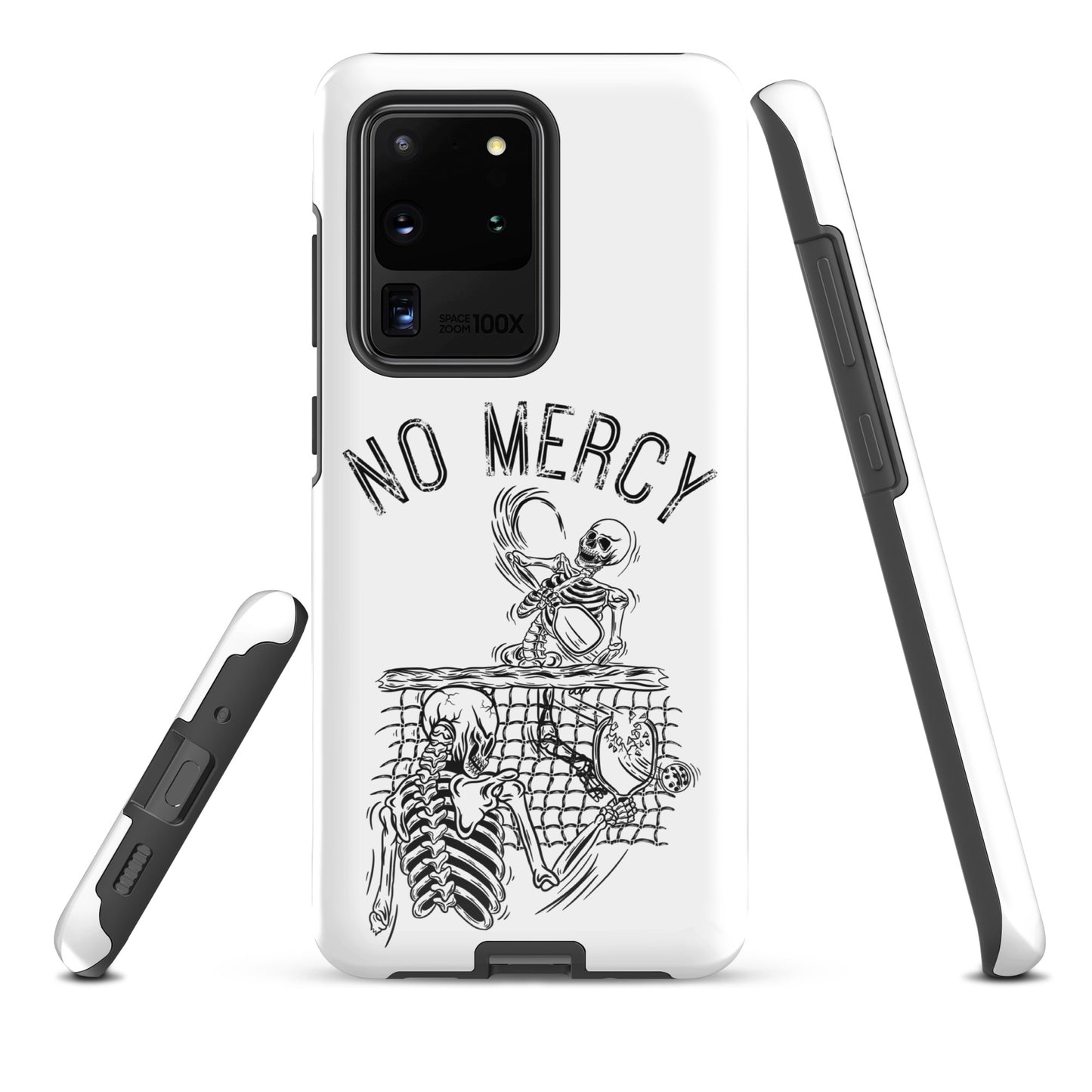 Pickleball Samsung Galaxy case with 'No Mercy' skeleton design for aggressive players
