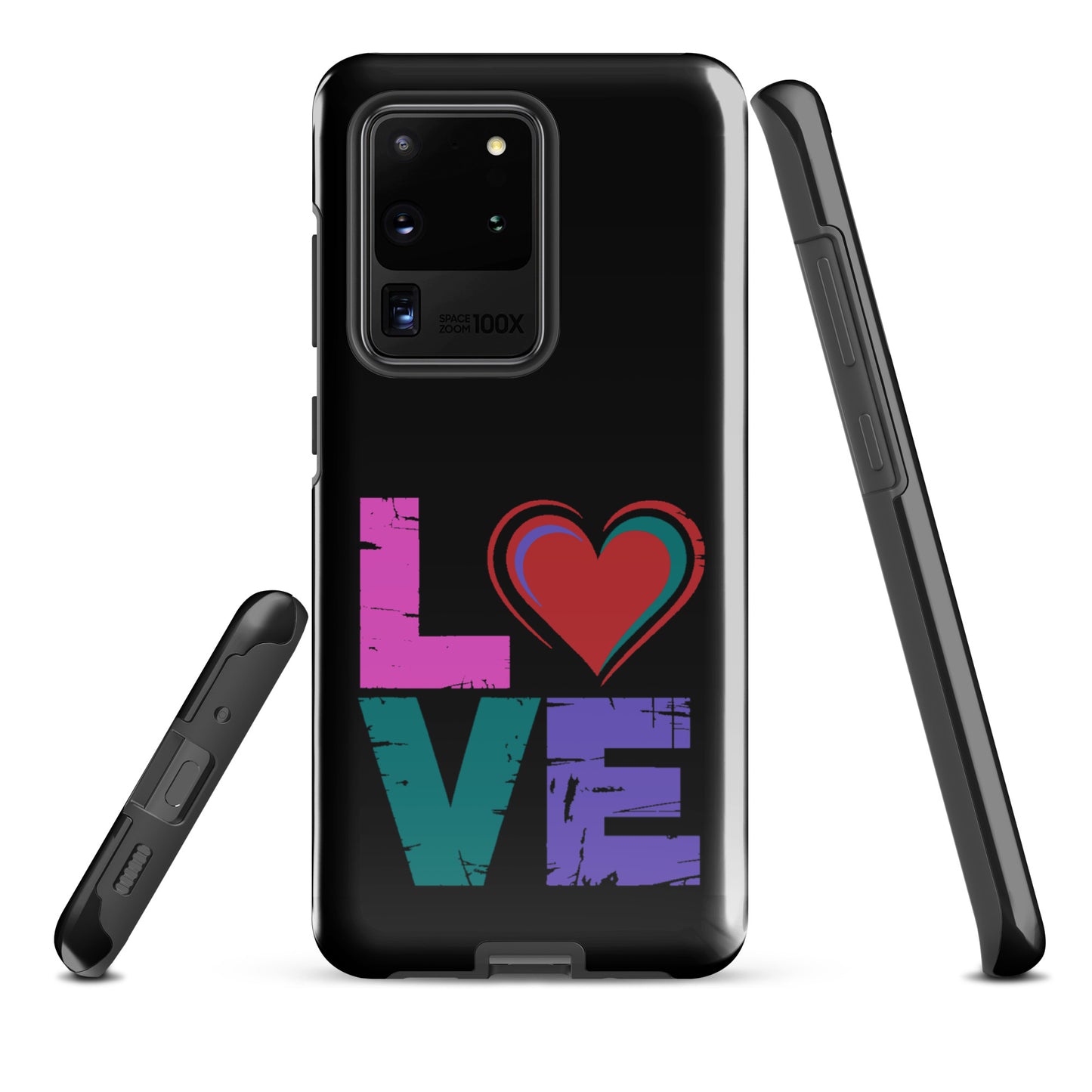 Phone Case: Love Dual Layer Tough Case for Samsung Galaxy with colorful love design.