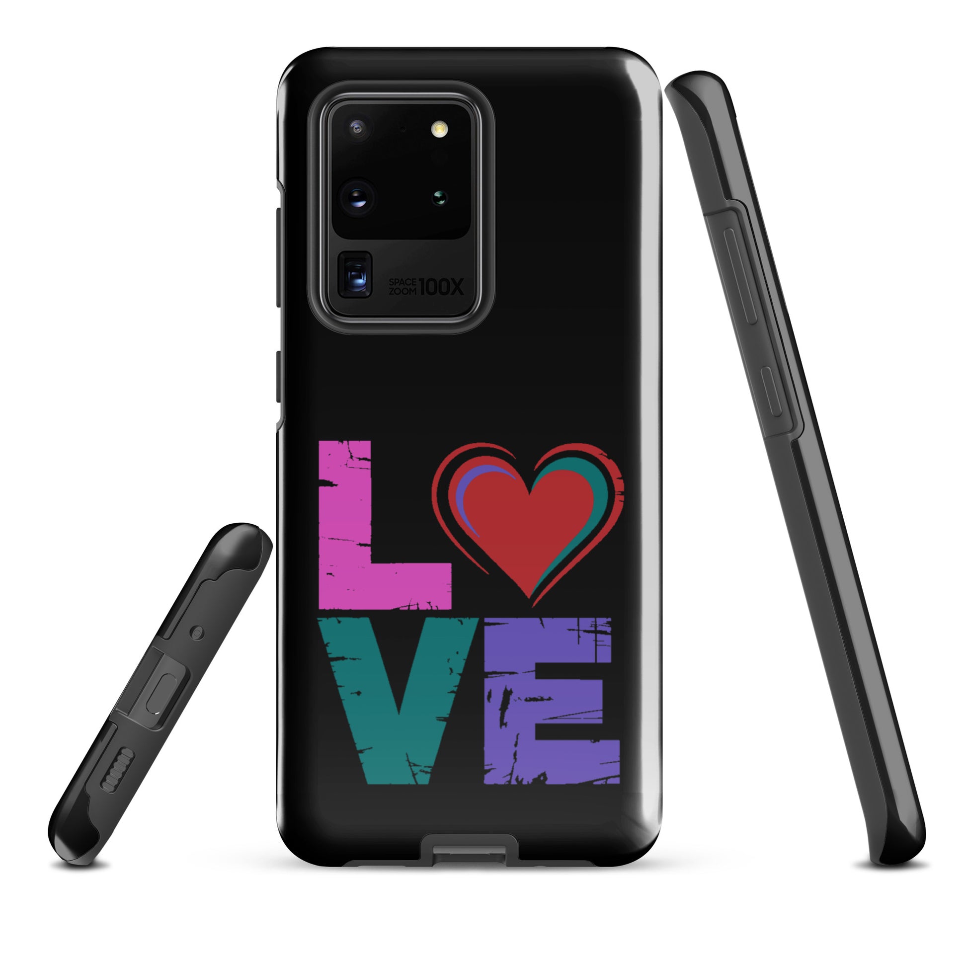 Phone Case: Love Dual Layer Tough Case for Samsung Galaxy with colorful love design.