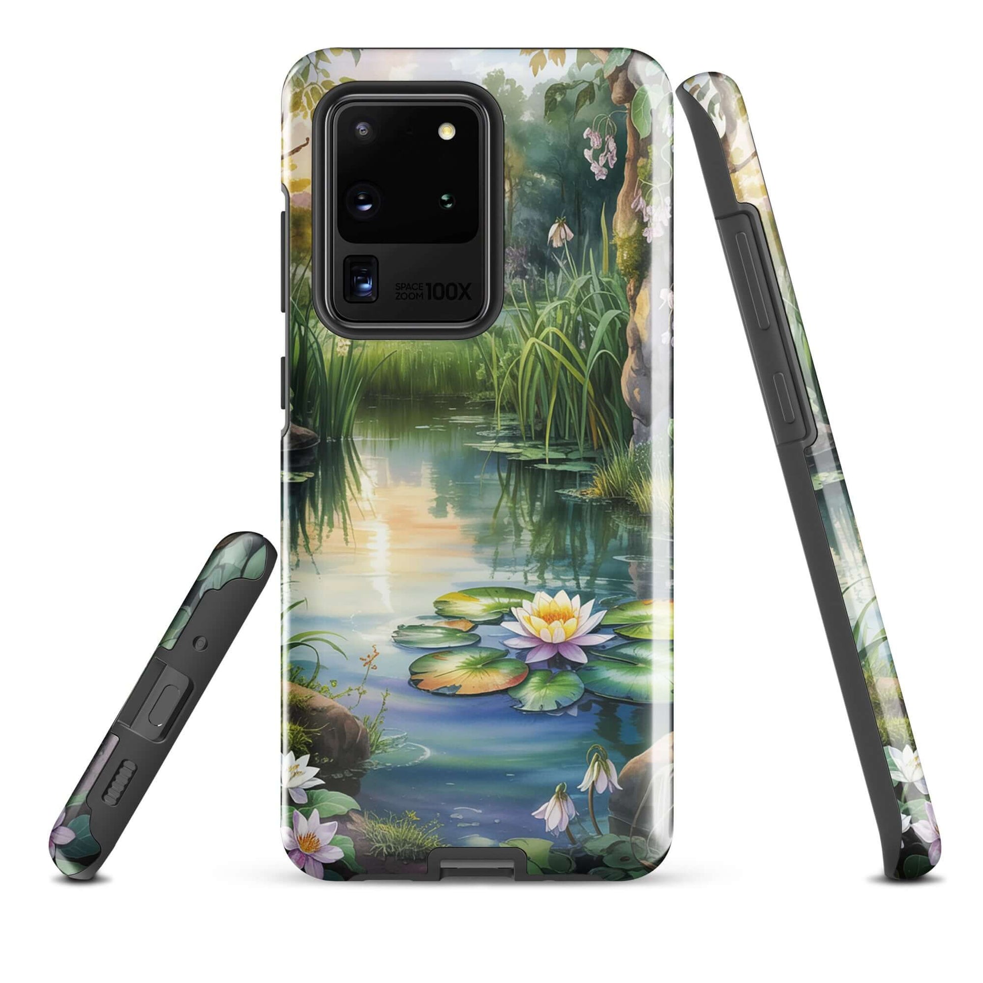 Phone Case for Samsung Galaxy featuring enchanted pond design with water lilies and sunset glow, offering a tranquil, storybook escape.