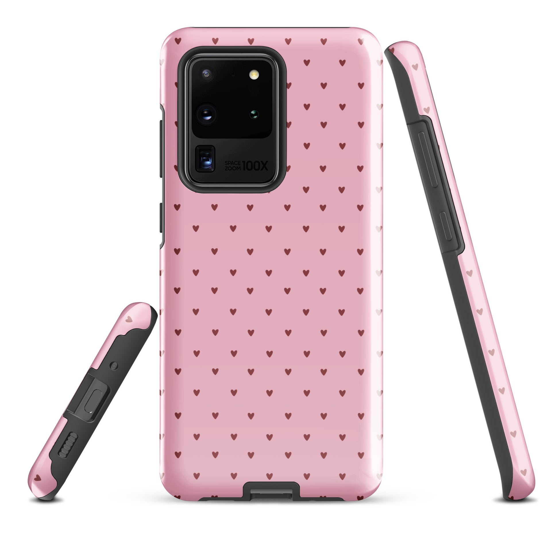 Phone Case for Samsung Galaxy with heart-dot pattern in pink, showcasing playful polka-dot design, blending cute and modern style.