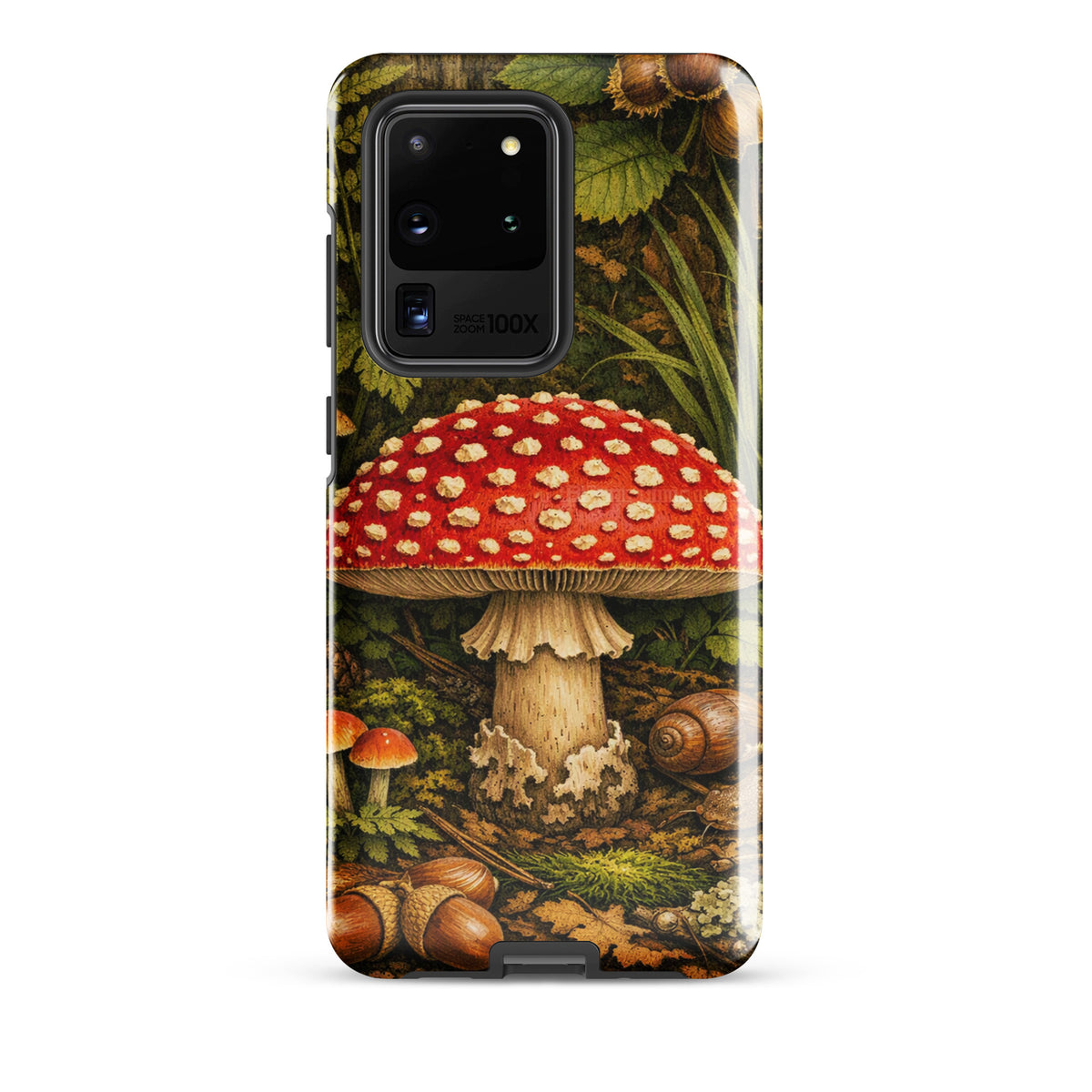 Phone Case for Samsung Galaxy with Amanita muscaria mushroom design, featuring detailed scarlet cap with white spots.