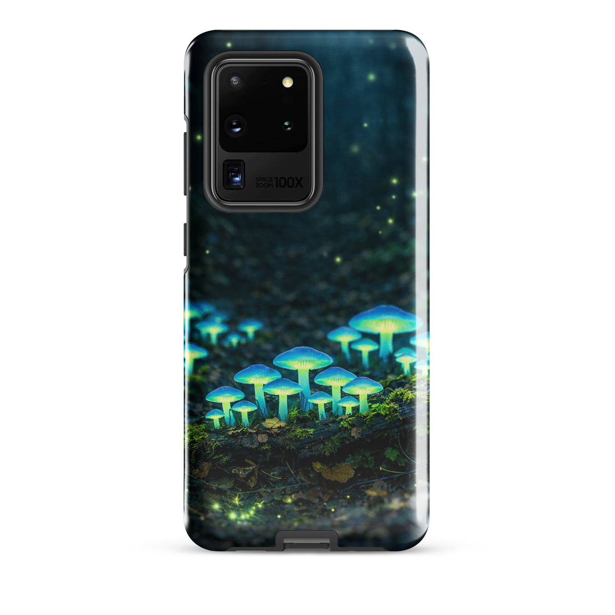 Phone Case for Samsung Galaxy featuring glowing forest mushrooms with ethereal blue-green bioluminescent design.
