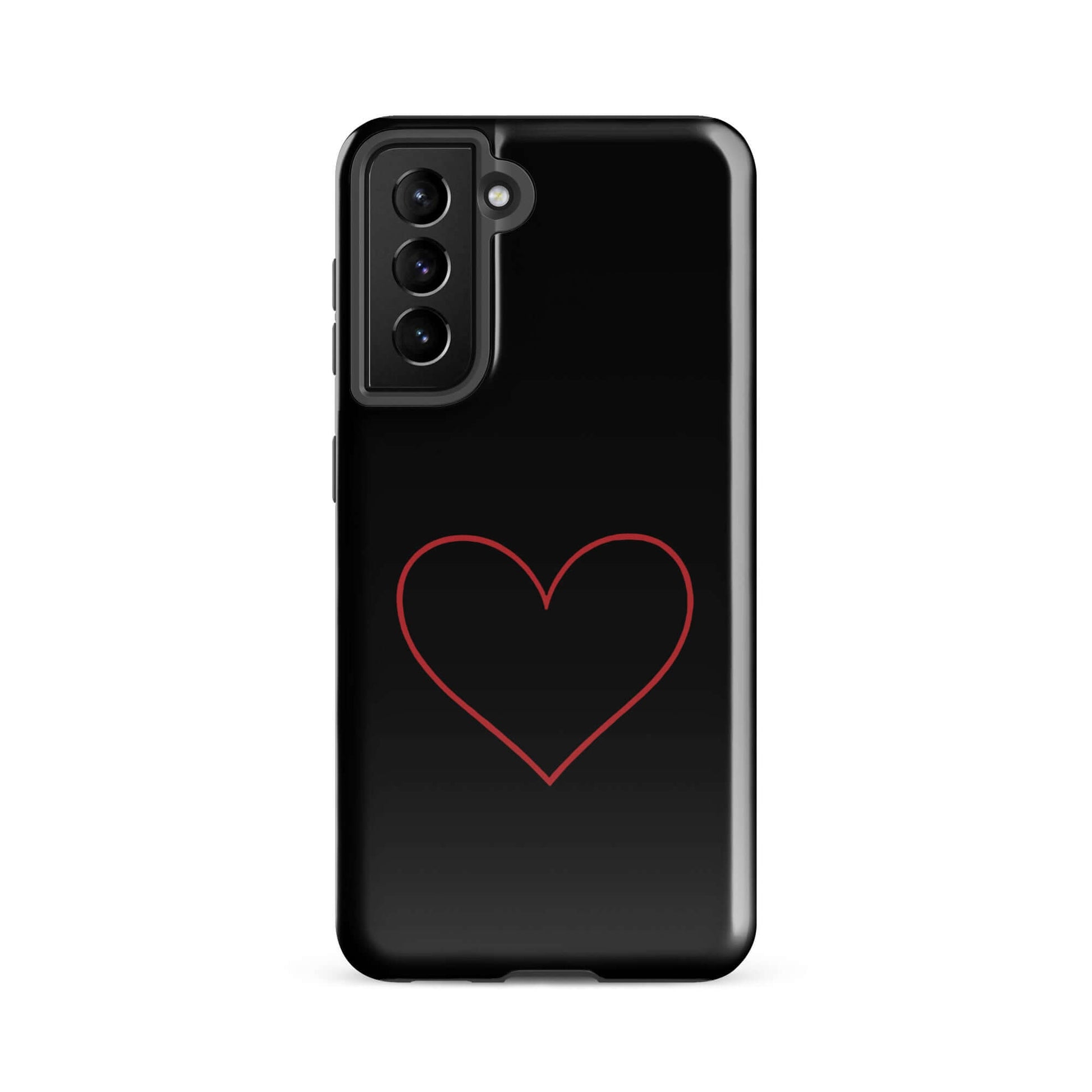 Phone Case for Samsung Galaxy with minimalist crimson heart design on sleek black background.