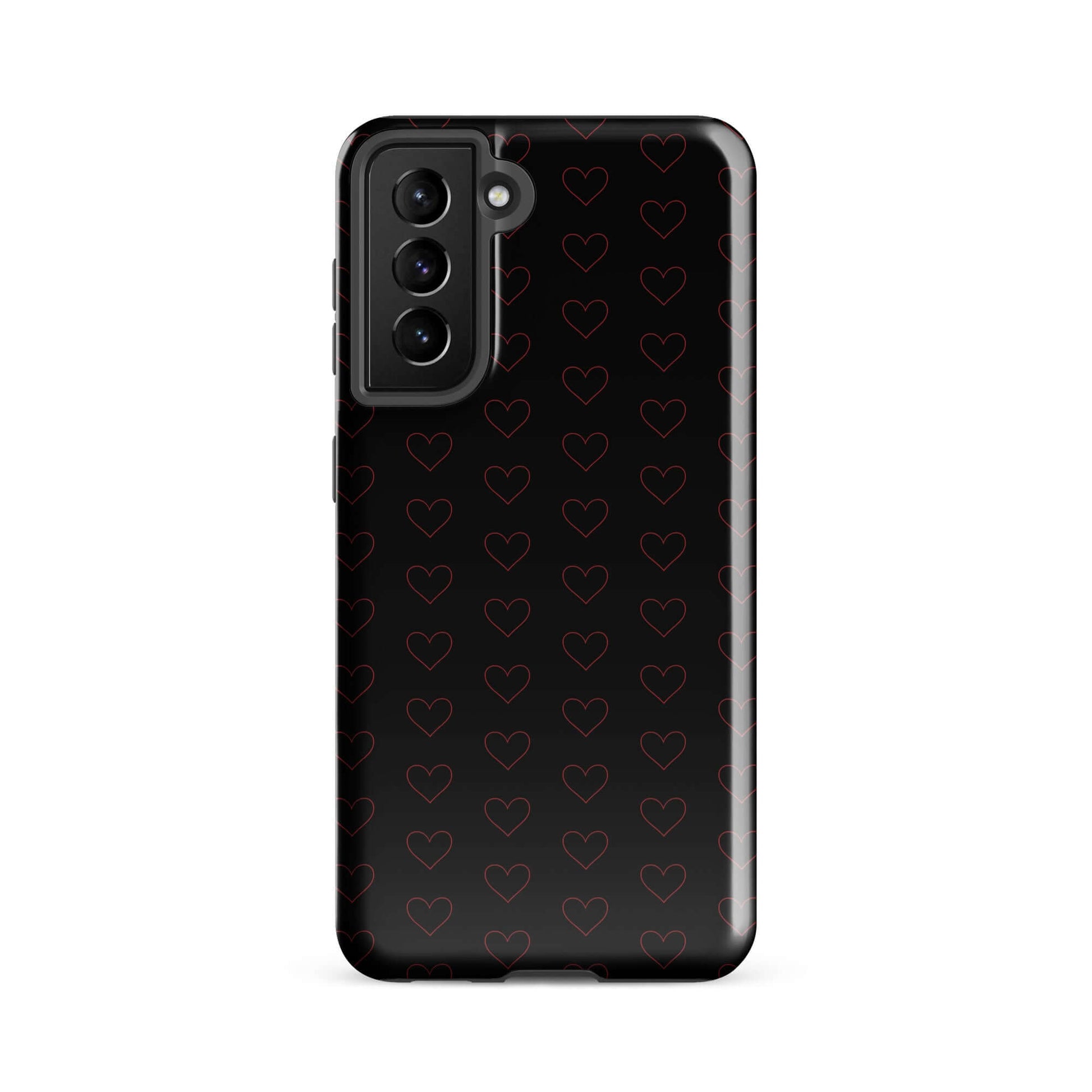 Phone Case for Samsung Galaxy featuring a crimson heart pattern on a sleek black background.