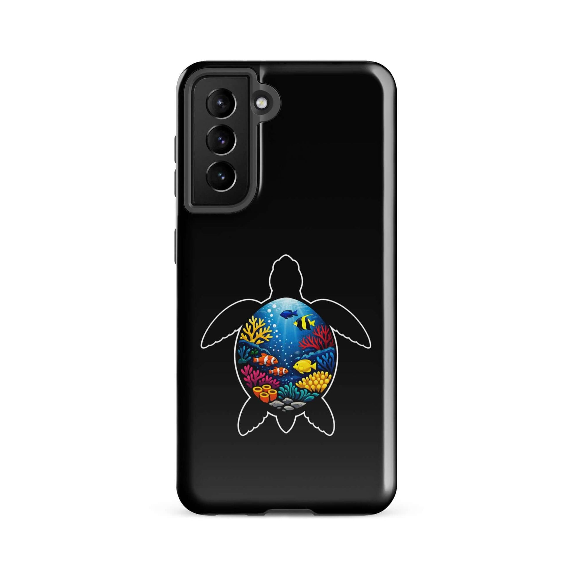 Phone case for Samsung Galaxy featuring a vibrant sea turtle reef design with colorful coral accents.
