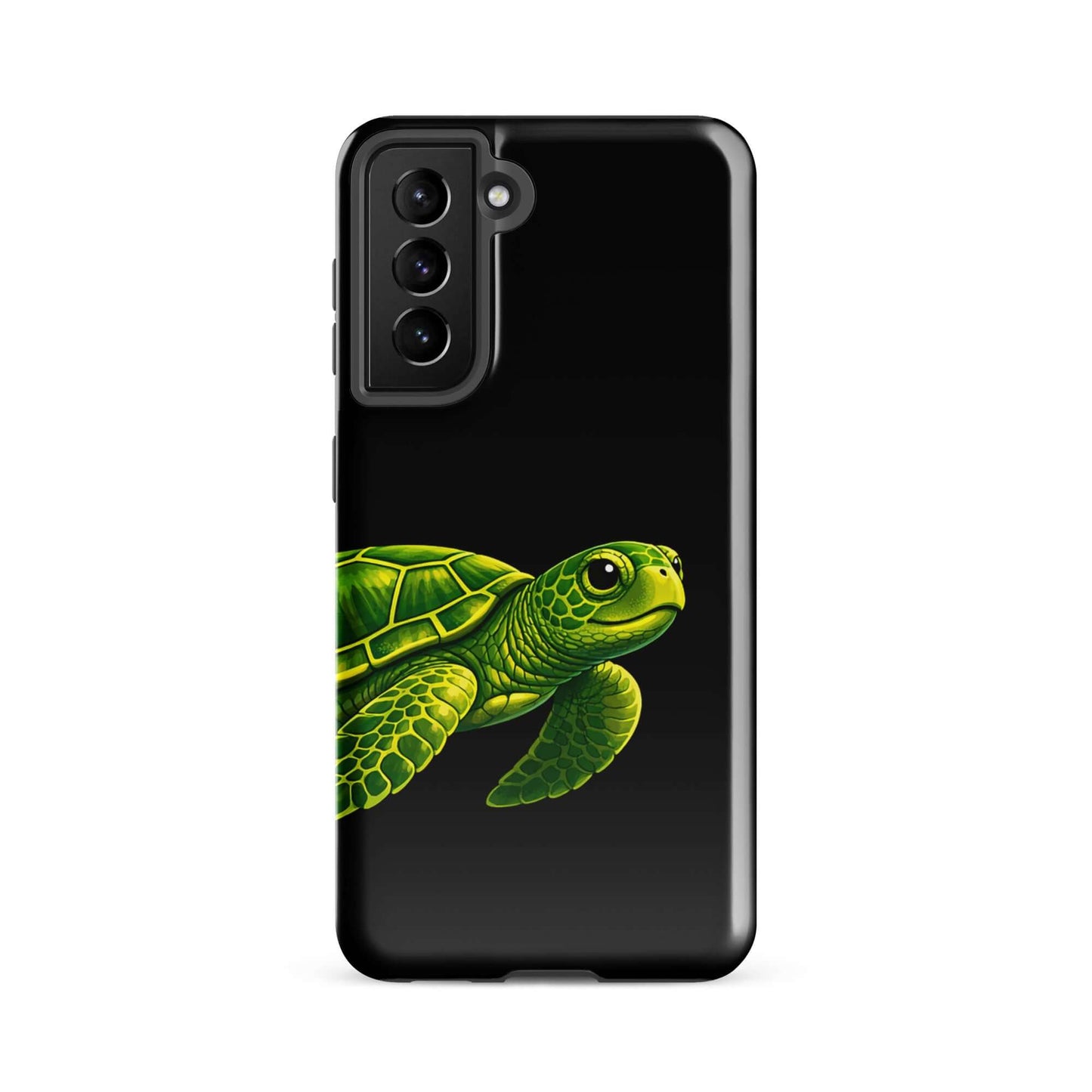 Phone case featuring a vibrant sea turtle design against a deep black background for Samsung Galaxy.