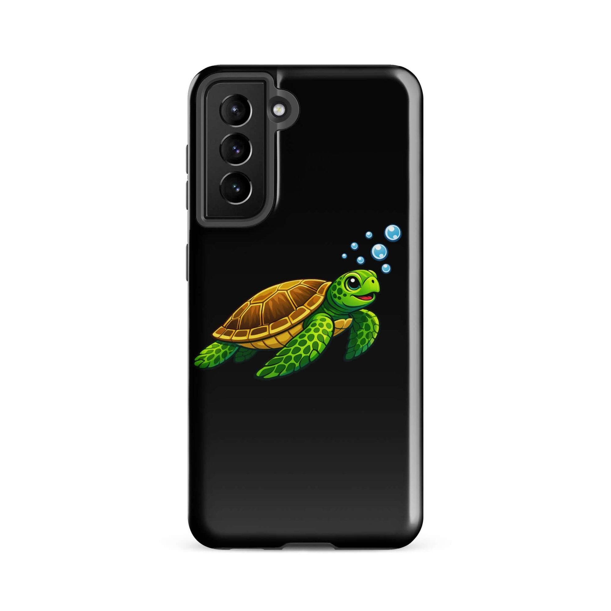 Phone Case featuring playful sea turtle artwork on a sleek black background.