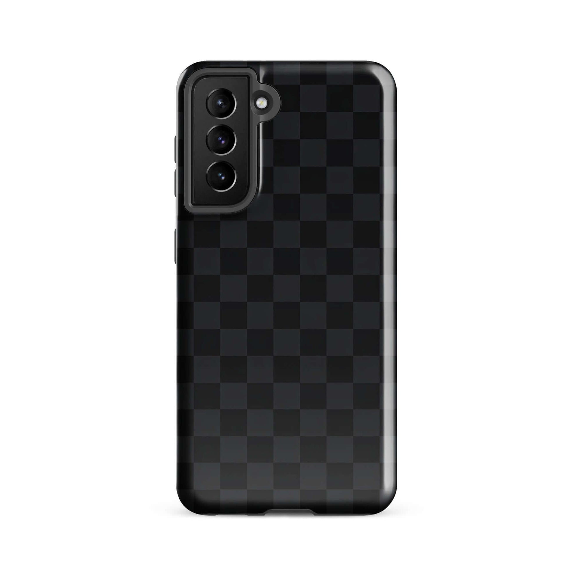 Phone Case for Samsung Galaxy with black and charcoal checkered design, offering a sleek and modern look.