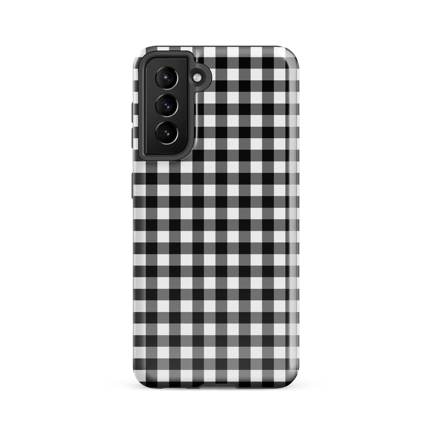Phone Case for Samsung Galaxy with black and white gingham pattern offering style and protection.