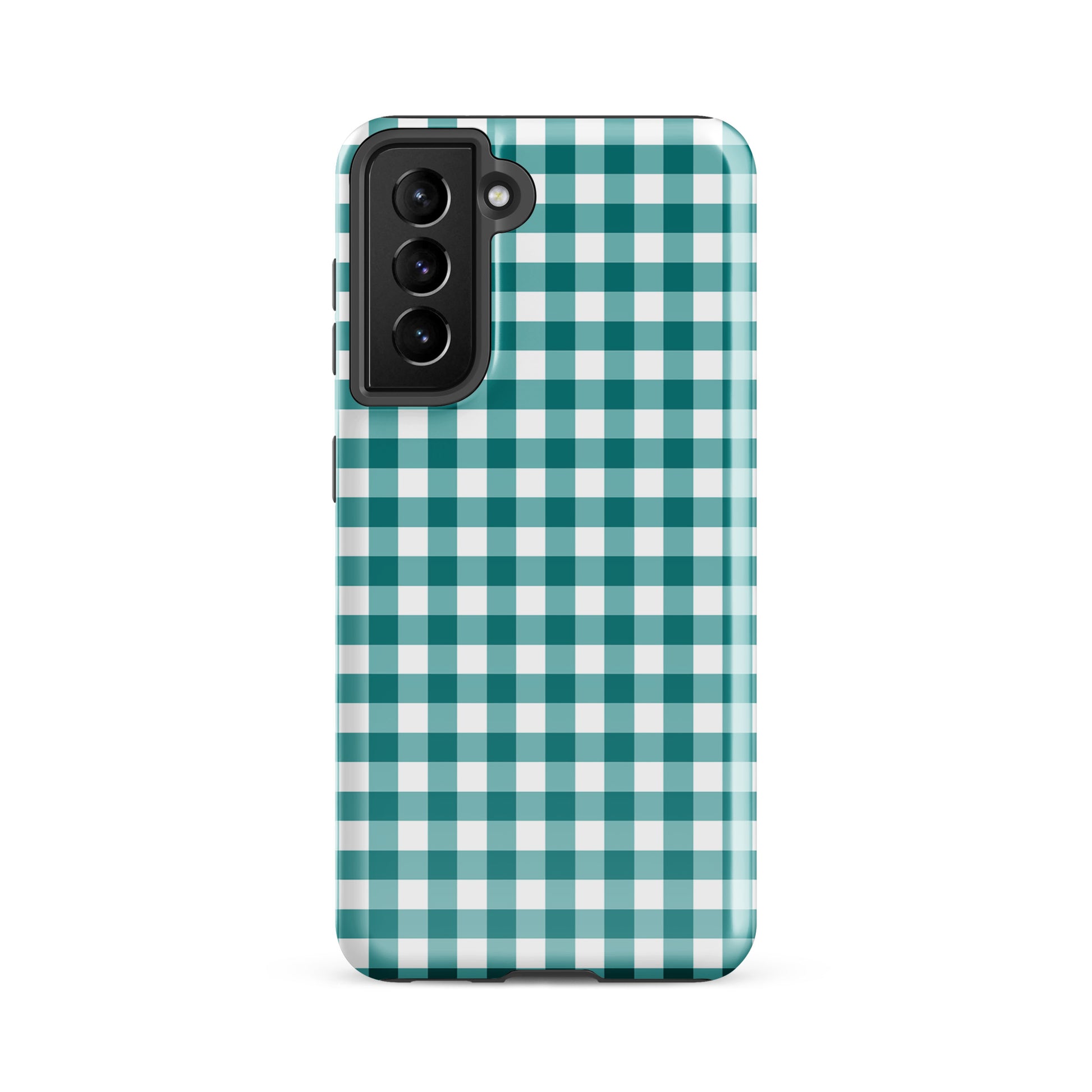 Phone Case for Samsung Galaxy with teal-and-white gingham pattern, style meets protection with chic and durable design.
