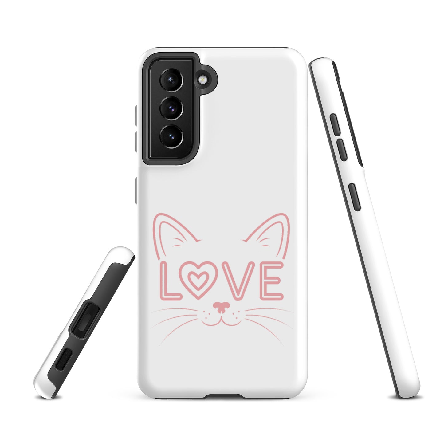 Cat Love phone case for Samsung Galaxy with minimalist cat face and love design, sleek and stylish protection for feline fans.