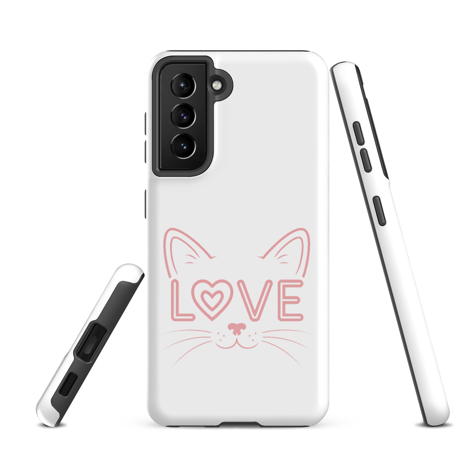 Cat Love phone case for Samsung Galaxy with minimalist cat face and love design, sleek and stylish protection for feline fans.