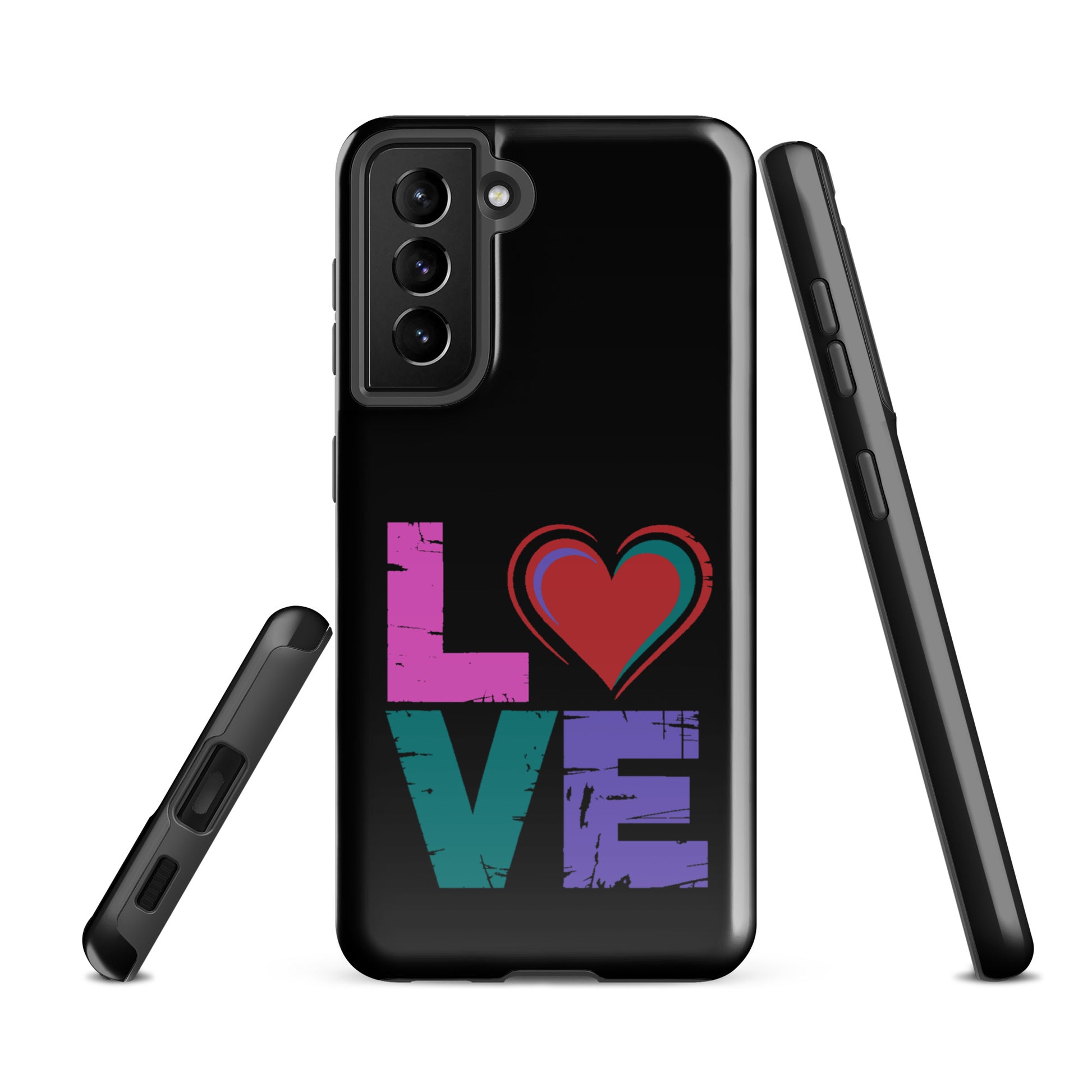 Phone Case: Love Dual Layer Tough Case for Samsung Galaxy Phones featuring "LOVE" with heart design