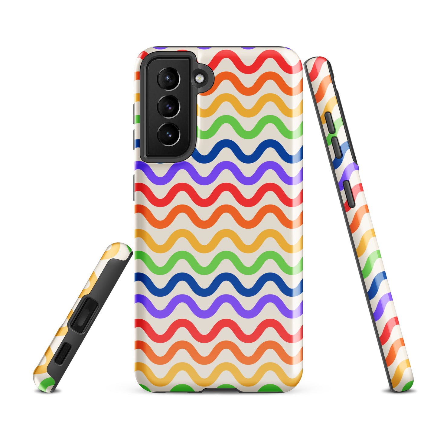 Wavy Rainbow Groove Phone Case for Samsung Galaxy with colorful pattern, providing vibrant style and reliable protection.