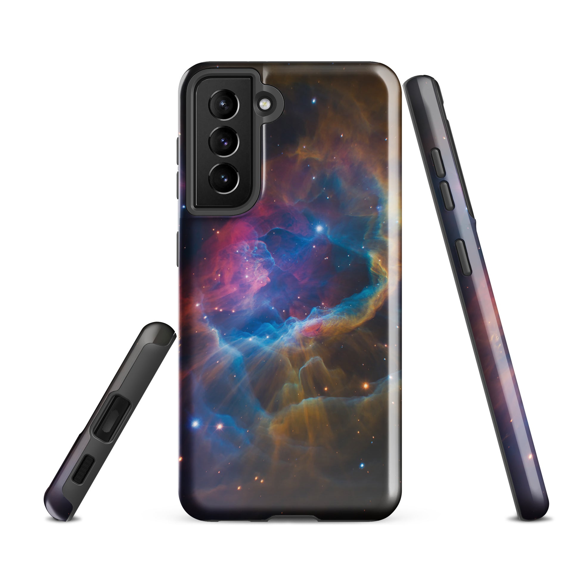 Phone Case for Samsung Galaxy featuring nebula cosmic design with vibrant colors, bold starburst pattern, and protective style.