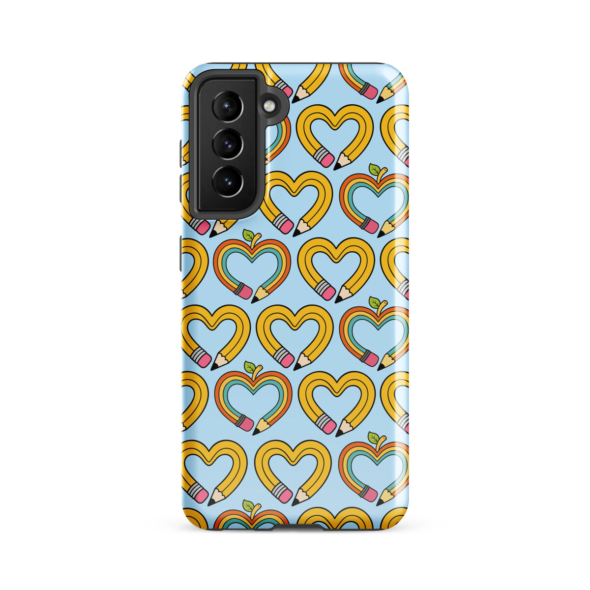 Phone Case for Samsung Galaxy with playful pencil-heart pattern, featuring whimsical designs and vibrant colors for creative style.