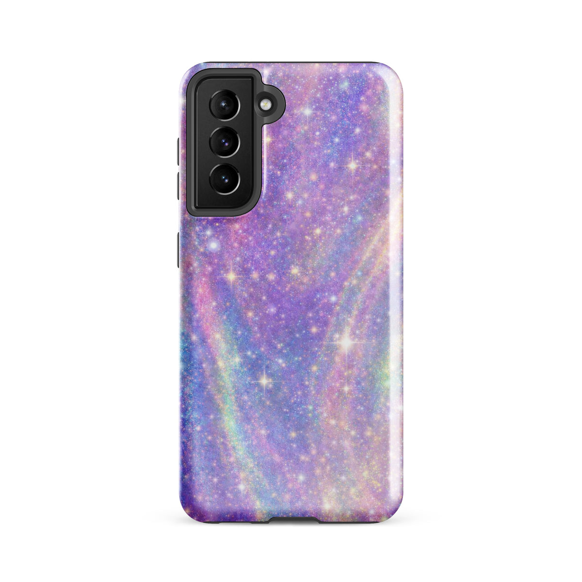 Phone Case for Samsung Galaxy with cosmic dream swirl design in pastel purples, pinks, blues, and golden sparkles, galaxy theme.