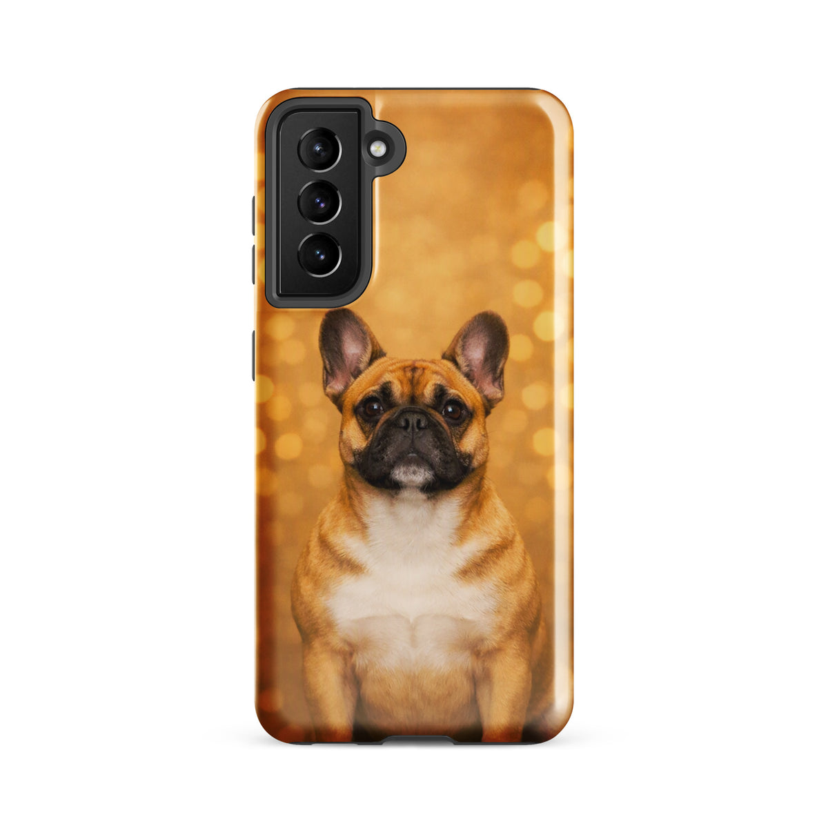 Phone Case for Samsung Galaxy with French Bulldog portrait on a golden bokeh background