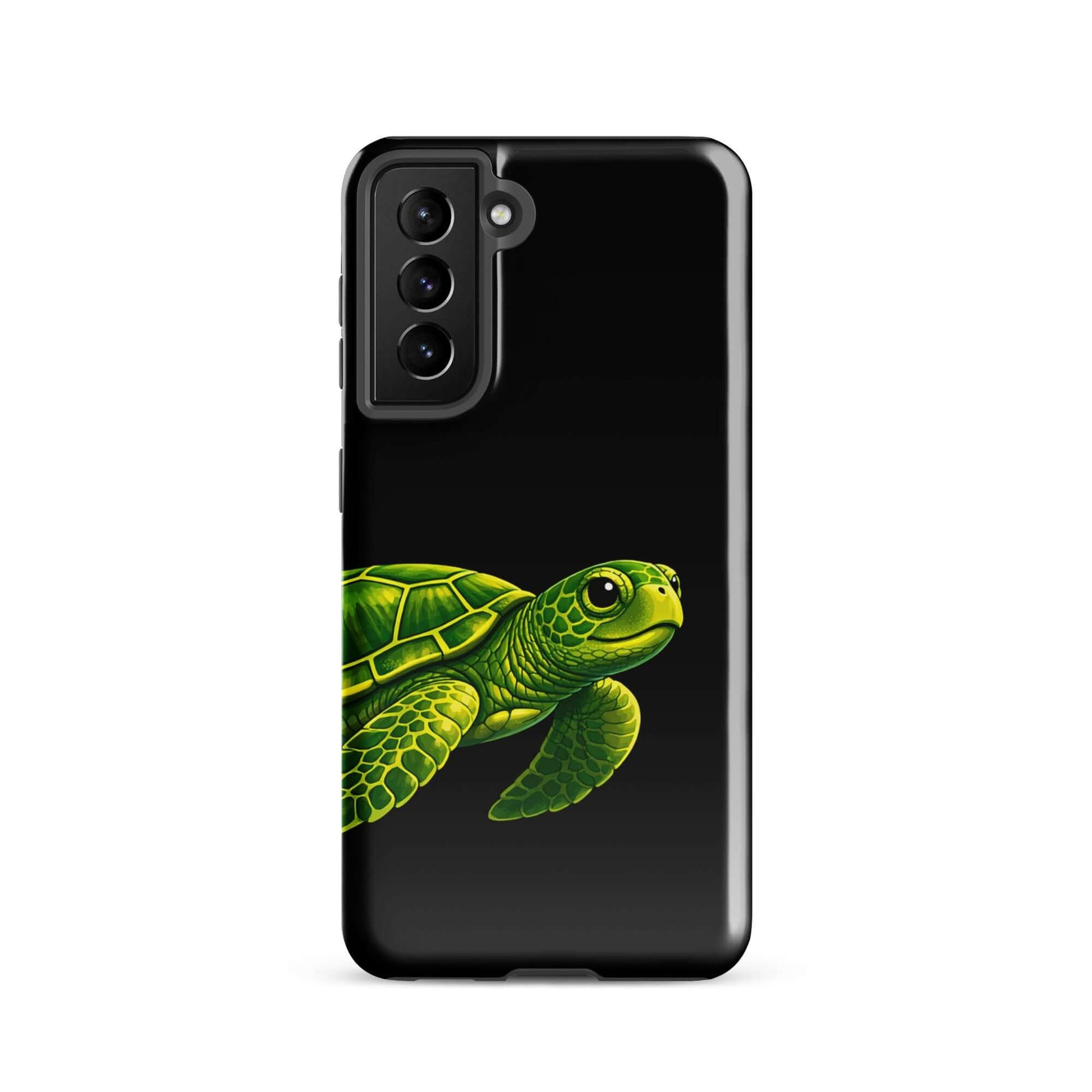Phone case featuring vibrant sea turtle design on a sleek black background, perfect for Samsung Galaxy.