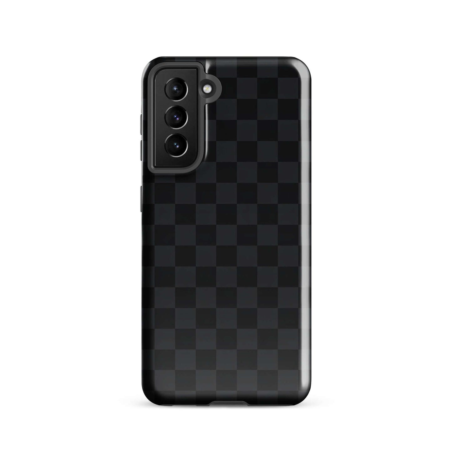Phone Case with black and charcoal checkered design for Samsung Galaxy, showcasing sleek and modern style for device protection.