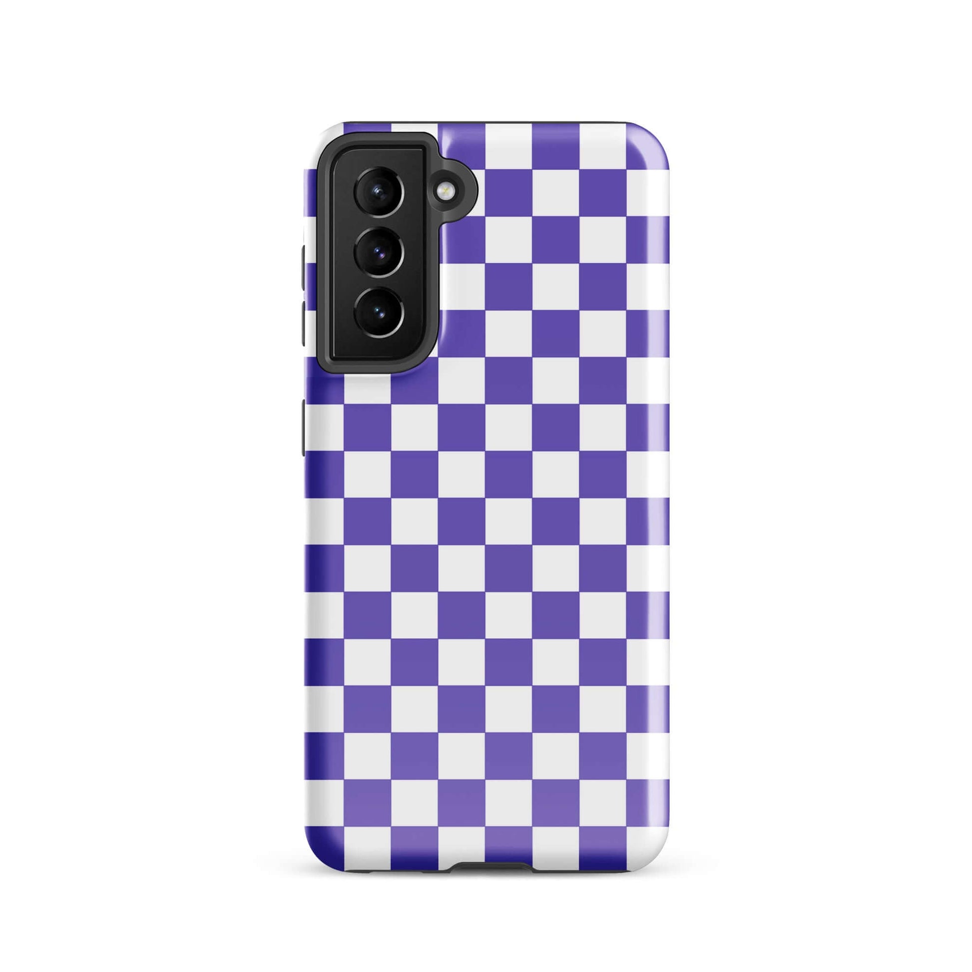 Phone Case for Samsung Galaxy with purple and white checkered design, adding style and personality to your device.