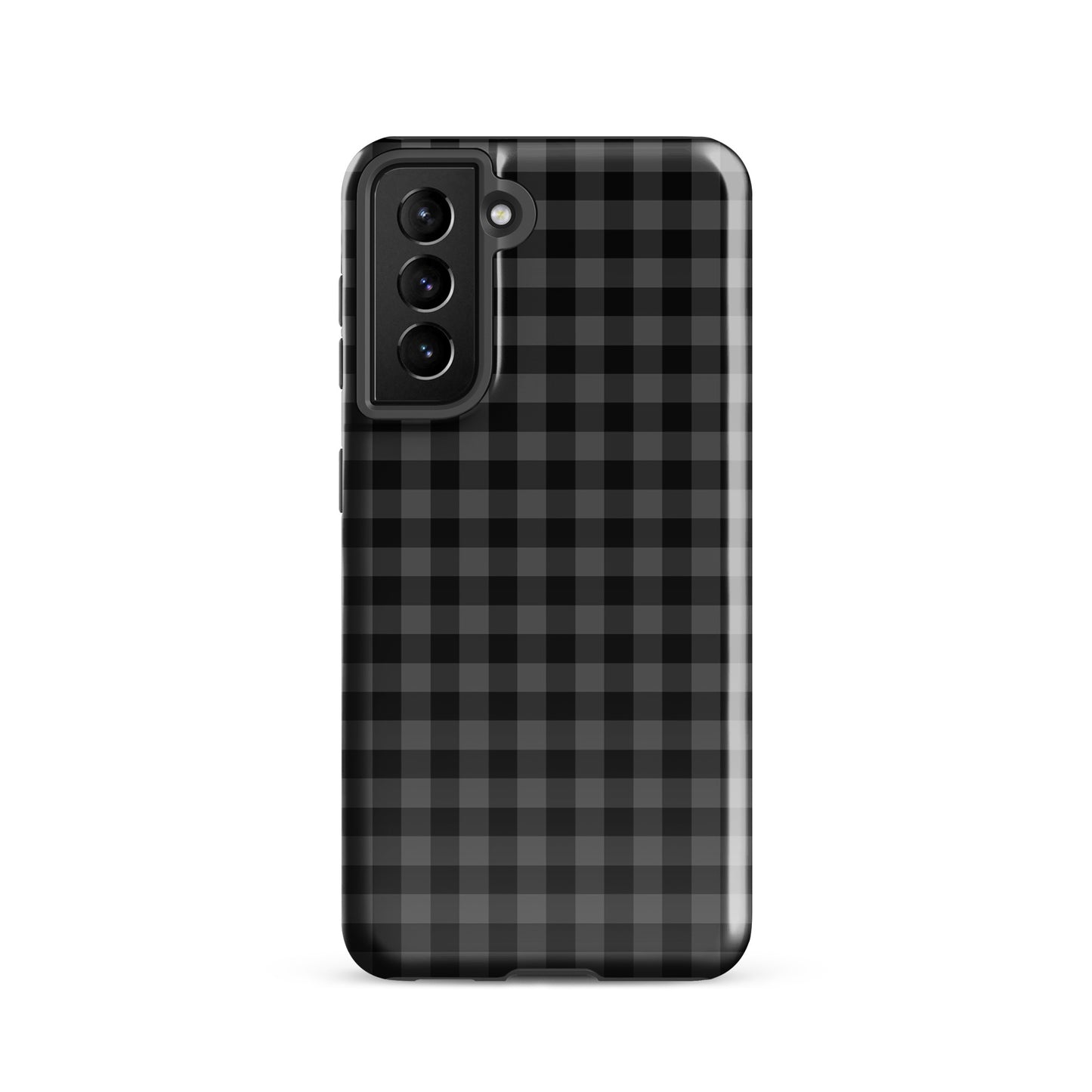 Phone Case for Samsung Galaxy with black-and-charcoal gingham pattern, combining style and durable luxury.
