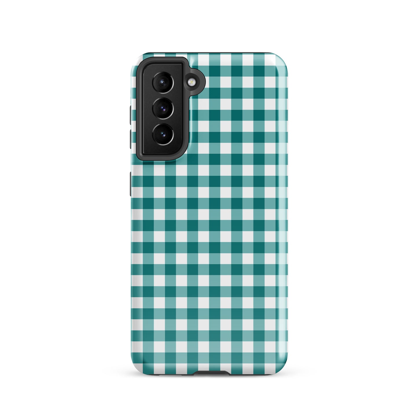 Phone Case with teal-and-white gingham pattern for Samsung Galaxy, offering style and protection in a chic accessory design.