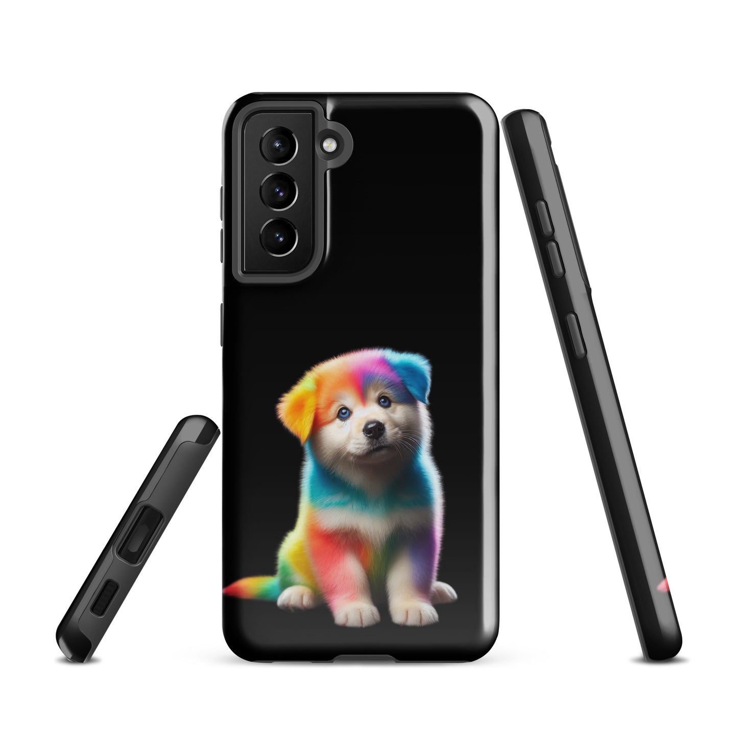 Phone Case for Samsung Galaxy featuring rainbow puppy design on dark night sky background