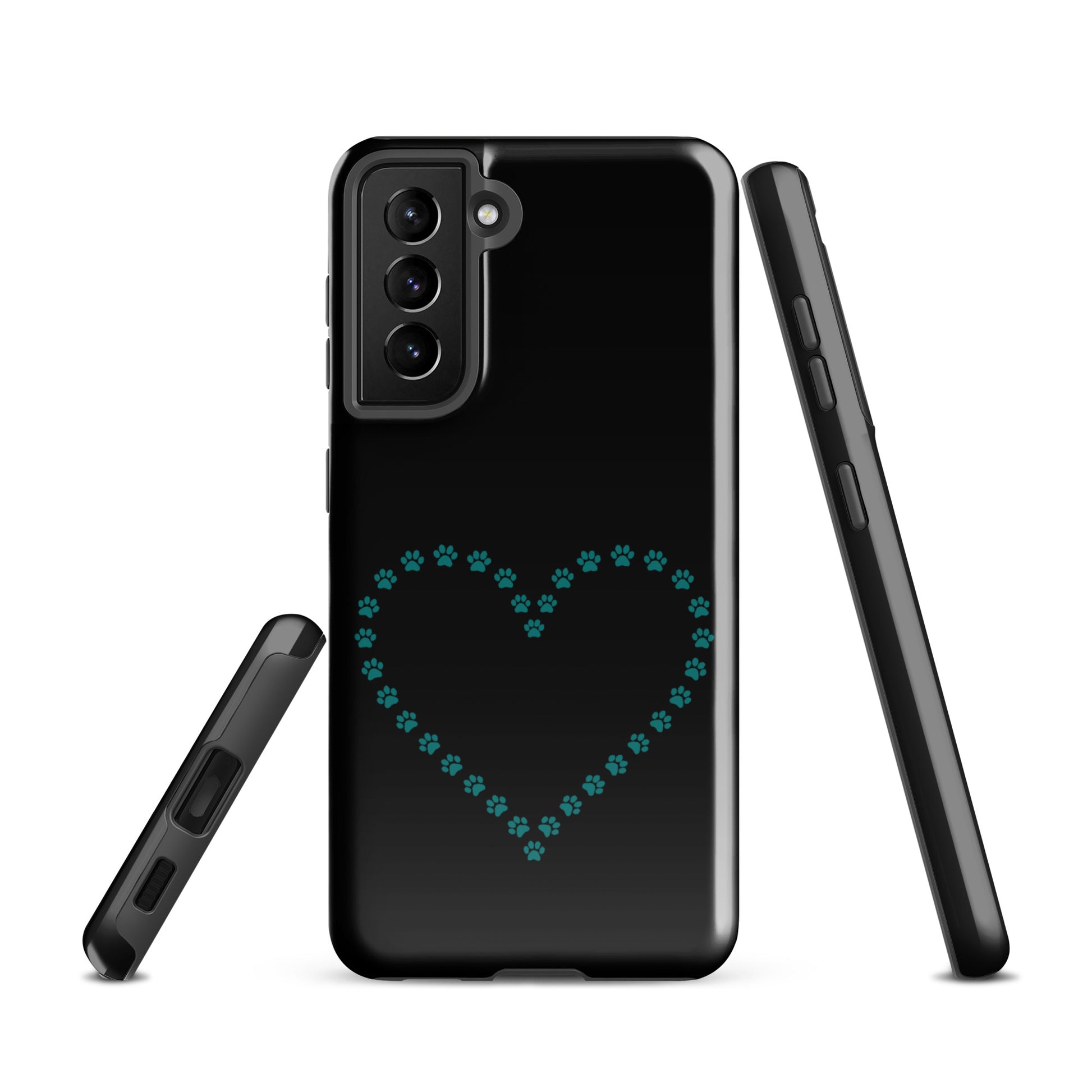 Phone Case for Samsung Galaxy with teal paw print heart design, perfect for pet lovers seeking playful charm and protection.