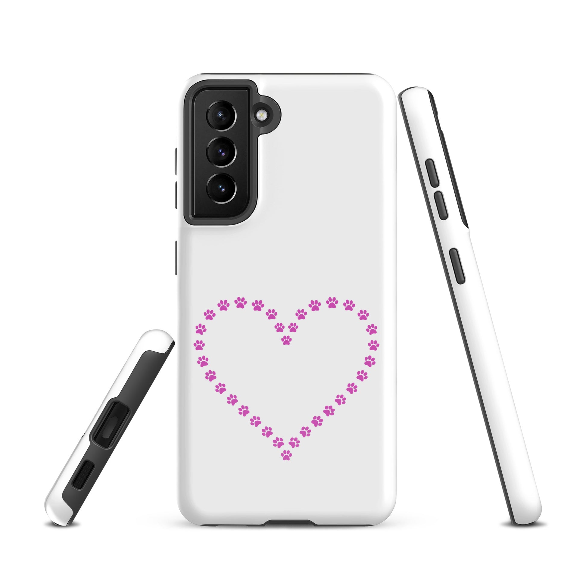 Phone Case for Samsung Galaxy with paw print heart design, ideal for pet lovers seeking a durable and playful accessory.