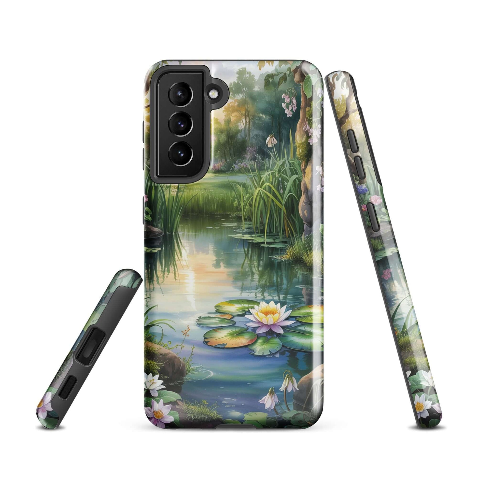 Phone Case for Samsung Galaxy with enchanted pond design, lily-dotted water under soft sunset light, offering peaceful, storybook charm.