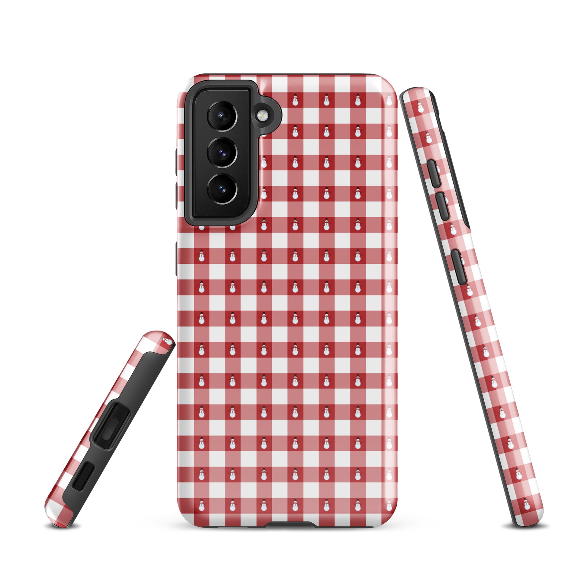 Phone Case for Samsung Galaxy with red-and-white gingham snowman winter design