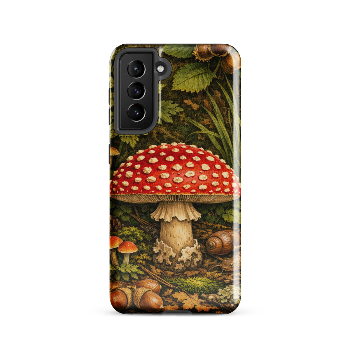 Phone Case featuring Amanita muscaria mushroom illustration for Samsung Galaxy.