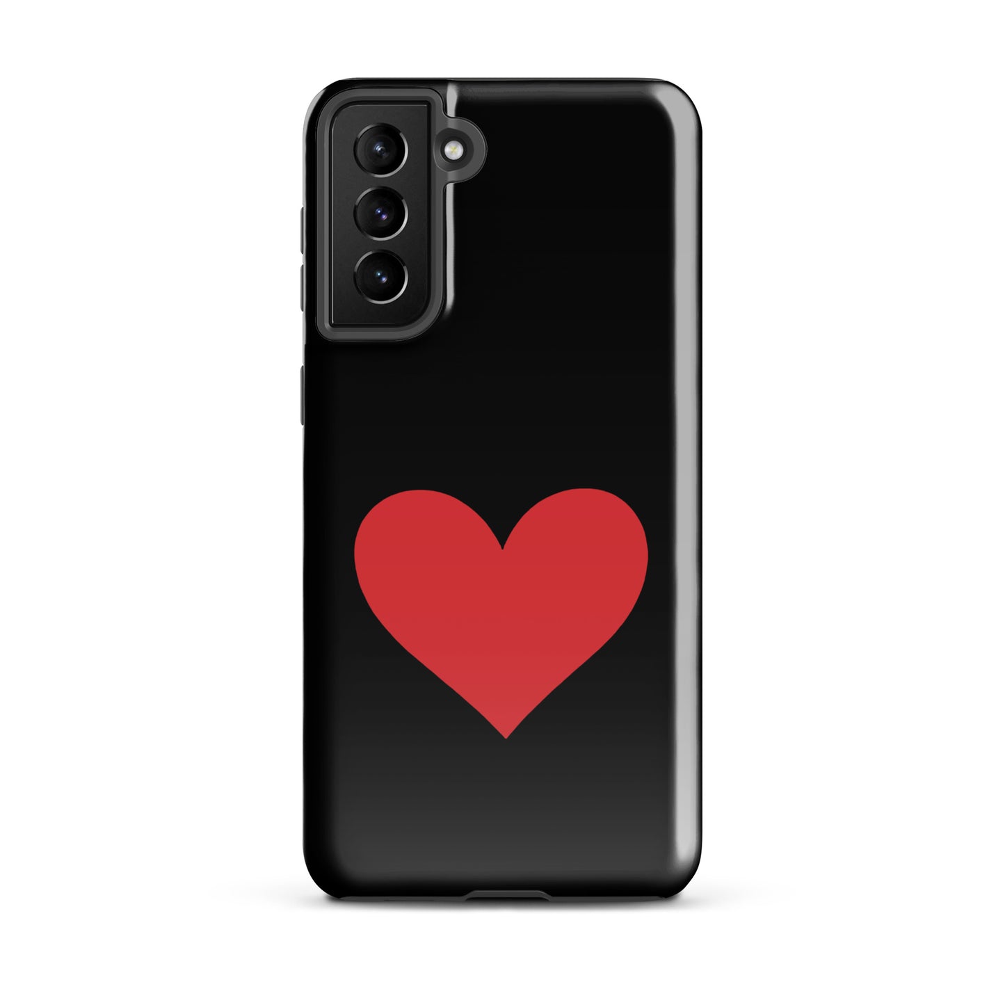 Phone Case for Samsung Galaxy featuring a vibrant red heart design on a black background.